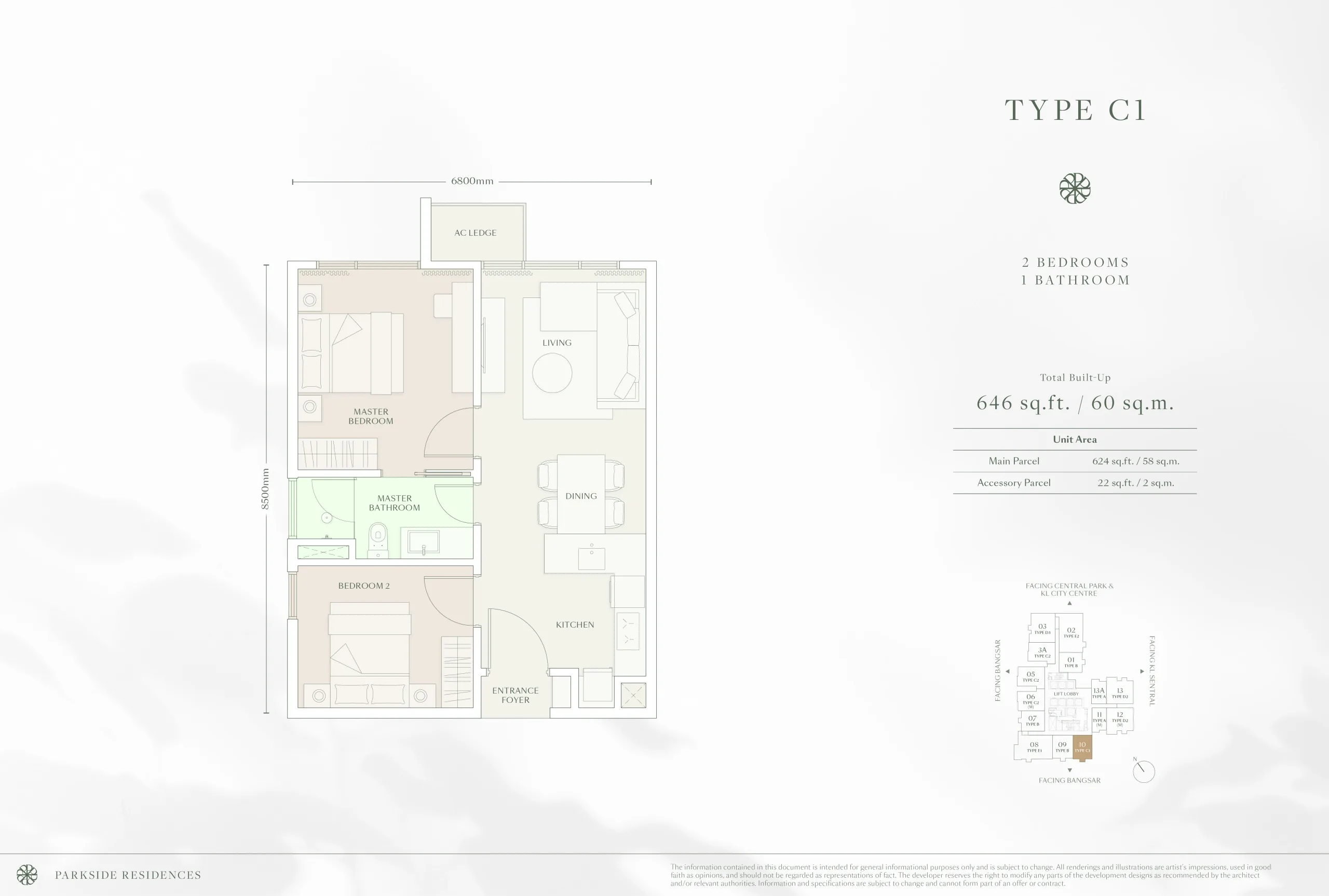 Parkside Residences @ Setia Federal Hill Type C1 floor plan, Setia Federal Hill, Bangsar, Kuala Lumpur