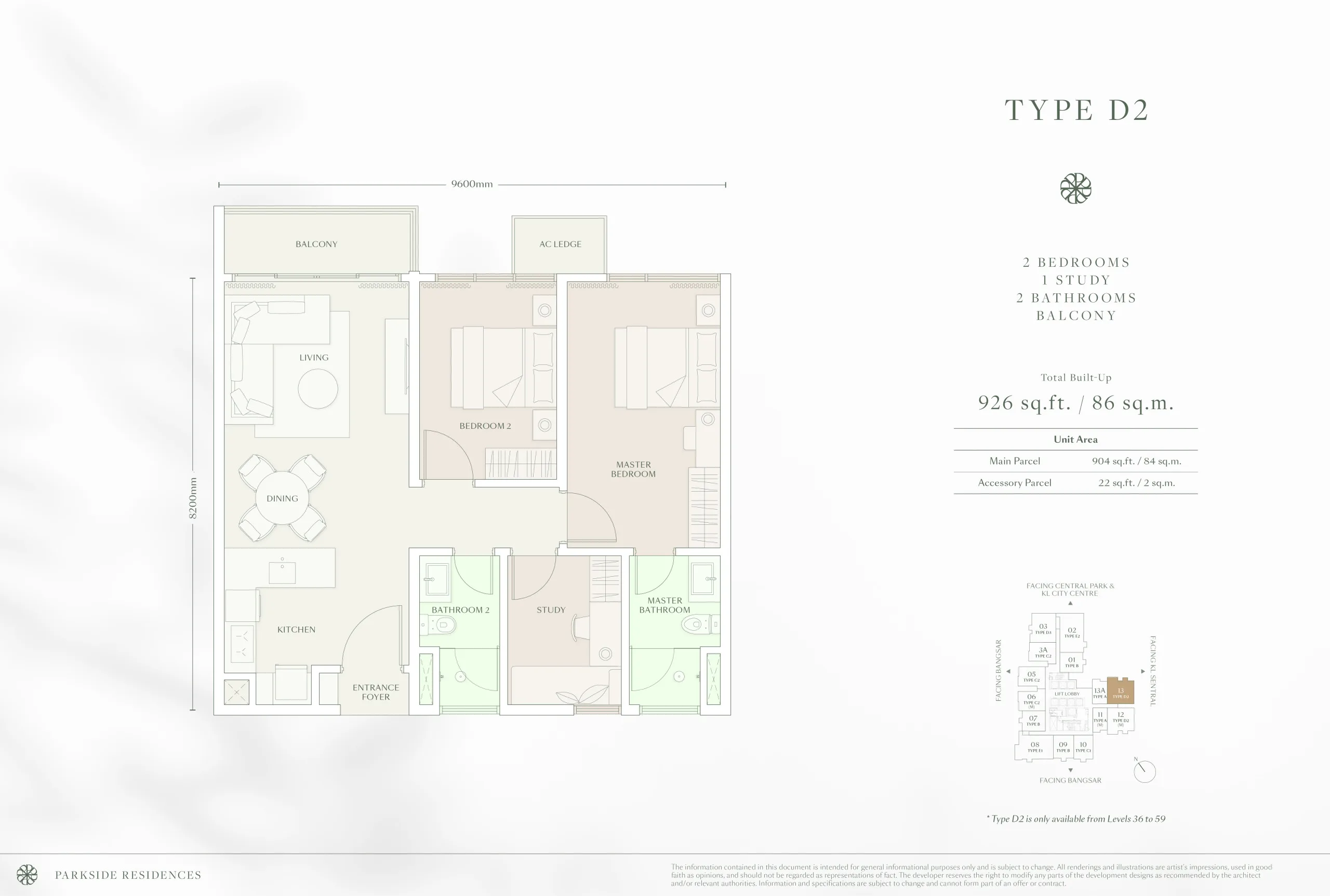 Parkside Residences @ Setia Federal Hill Type D2 floor plan, Setia Federal Hill, Bangsar, Kuala Lumpur