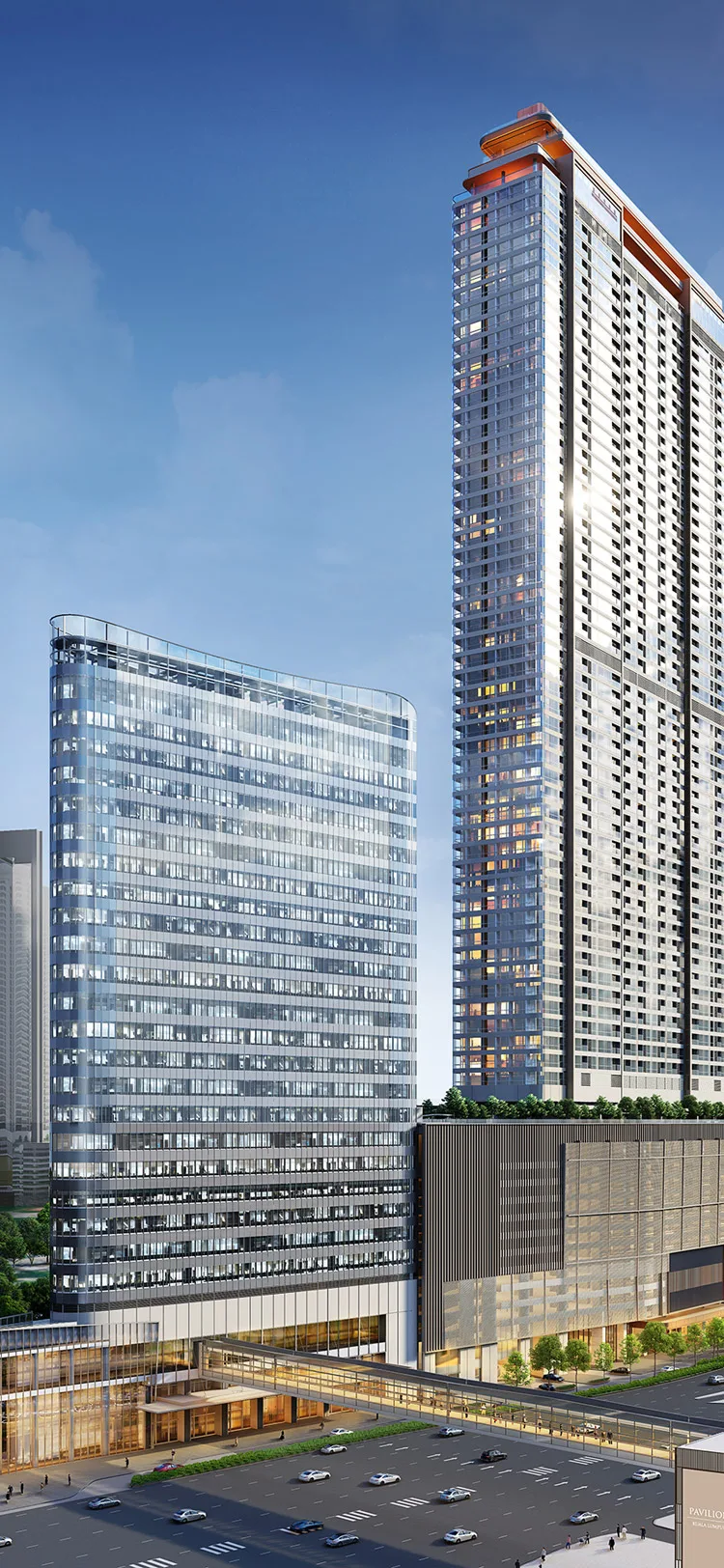 Pavilion Square Bukit Bintang showing both the 67-storey residential tower and the 25-storey corporate tower, Kuala Lumpur