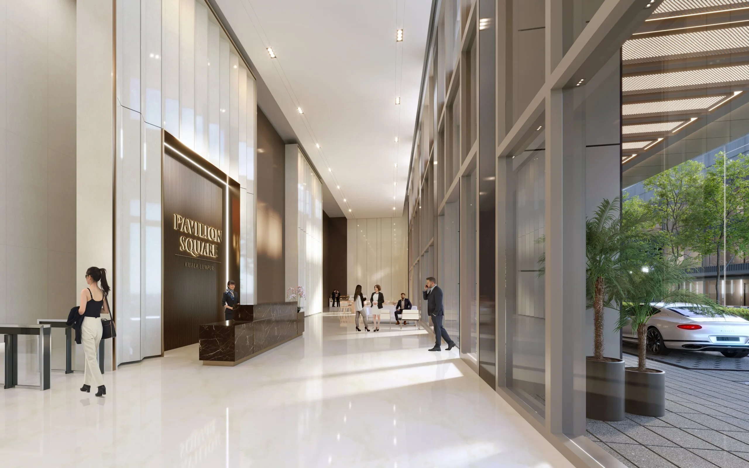 Double-volume corporate grand lobby serving the Pavilion Square Corporate Suites office tower, Bukit Bintang Kuala Lumpur