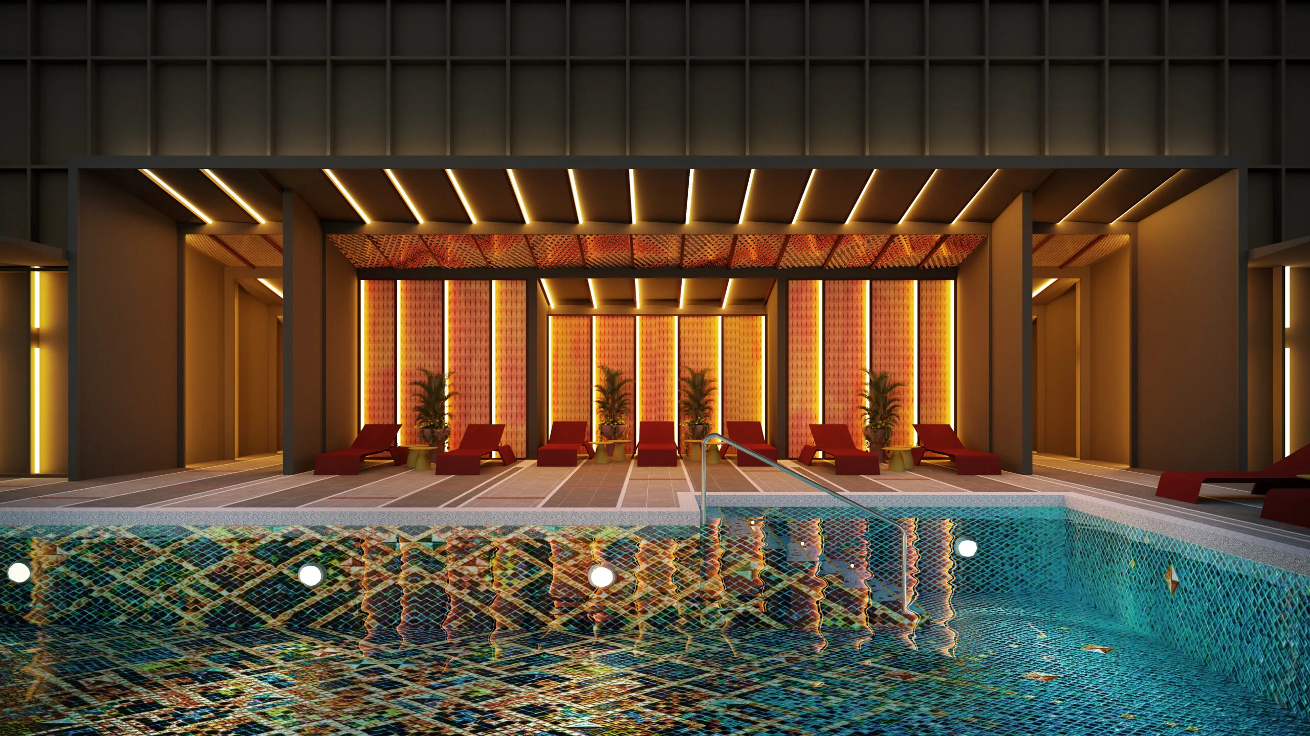 Pool deck cabana seating artist impression at Phoeniz Suites @ KLCC, Kuala Lumpur