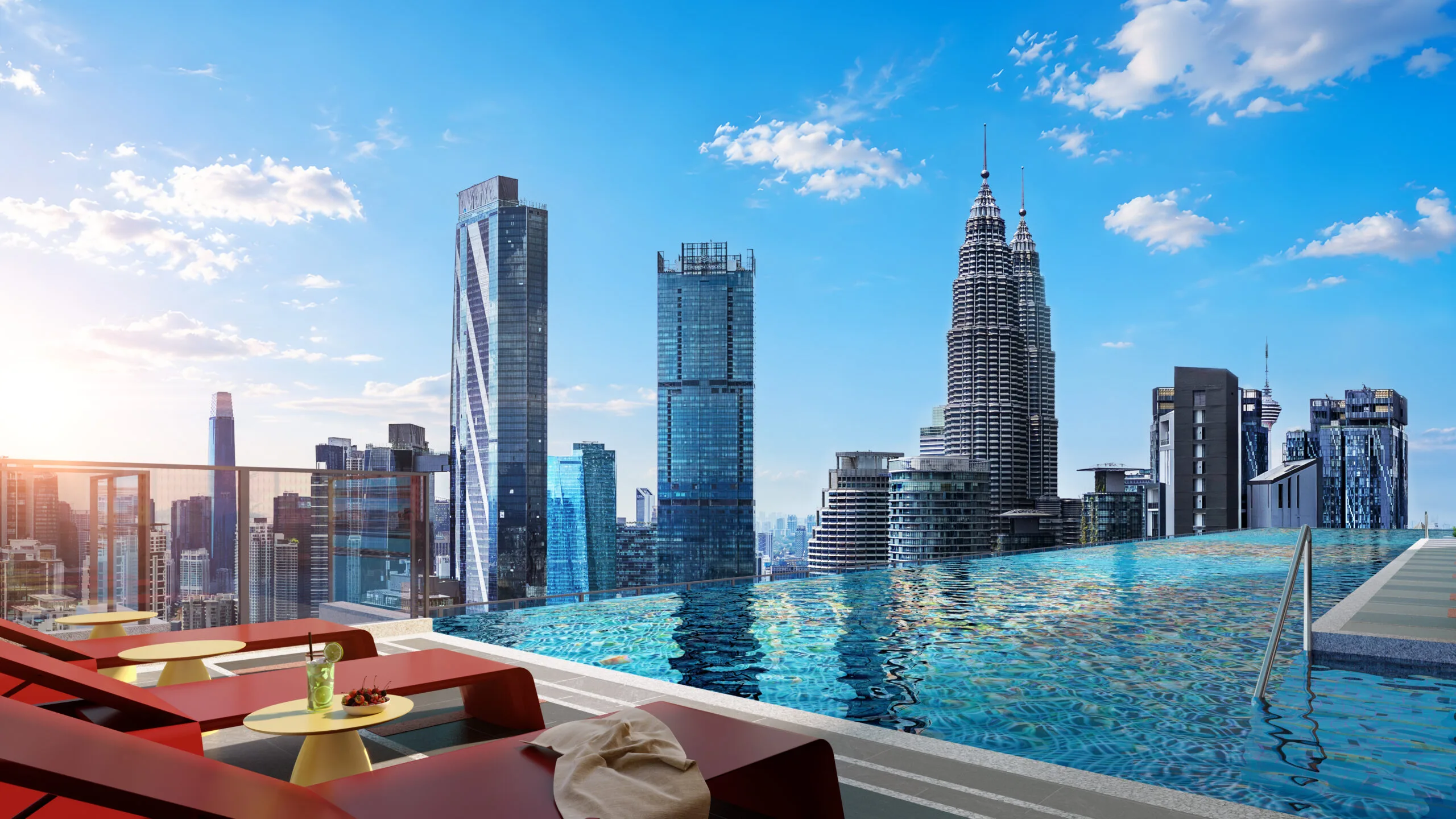 Evening pool deck artist impression at Phoeniz Suites @ KLCC, Kuala Lumpur