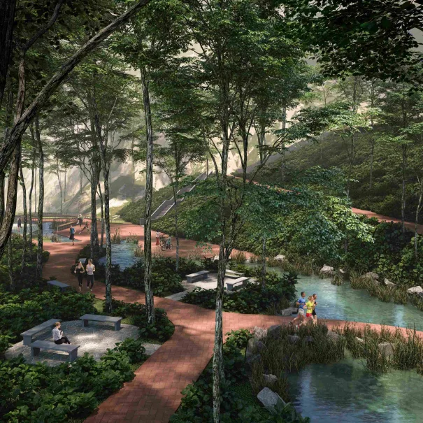 Al Fresco Retail Park waterfall and wetlands at Platinum Premium Suites @ HCK Tower by HCK Capital Group, Empire City, Damansara Perdana, Petaling Jaya, Selangor