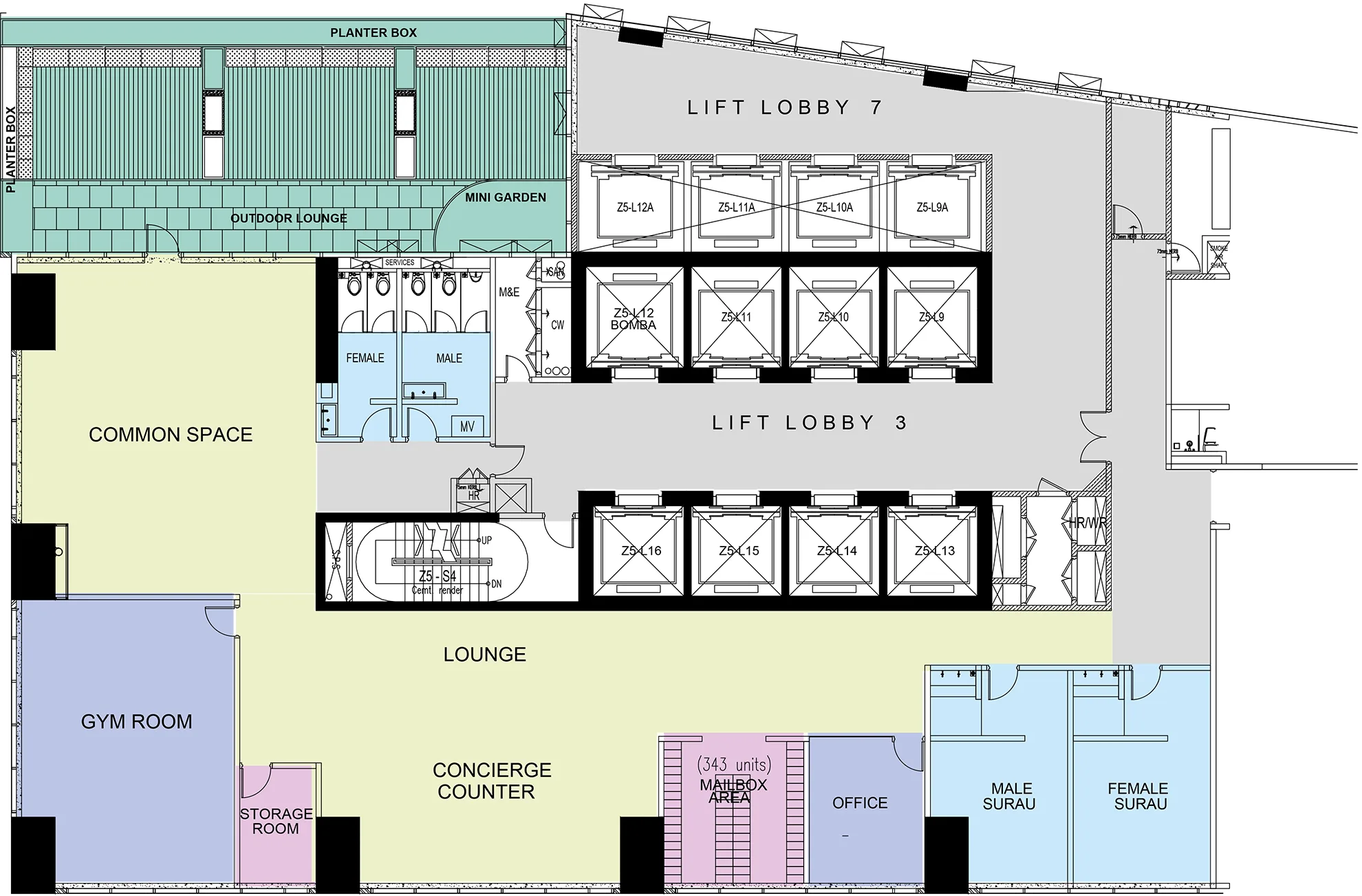 Facilities plan for level 5 at Platinum Premium Suites @ HCK Tower by HCK Capital Group, Empire City, Damansara Perdana, Petaling Jaya, Selangor