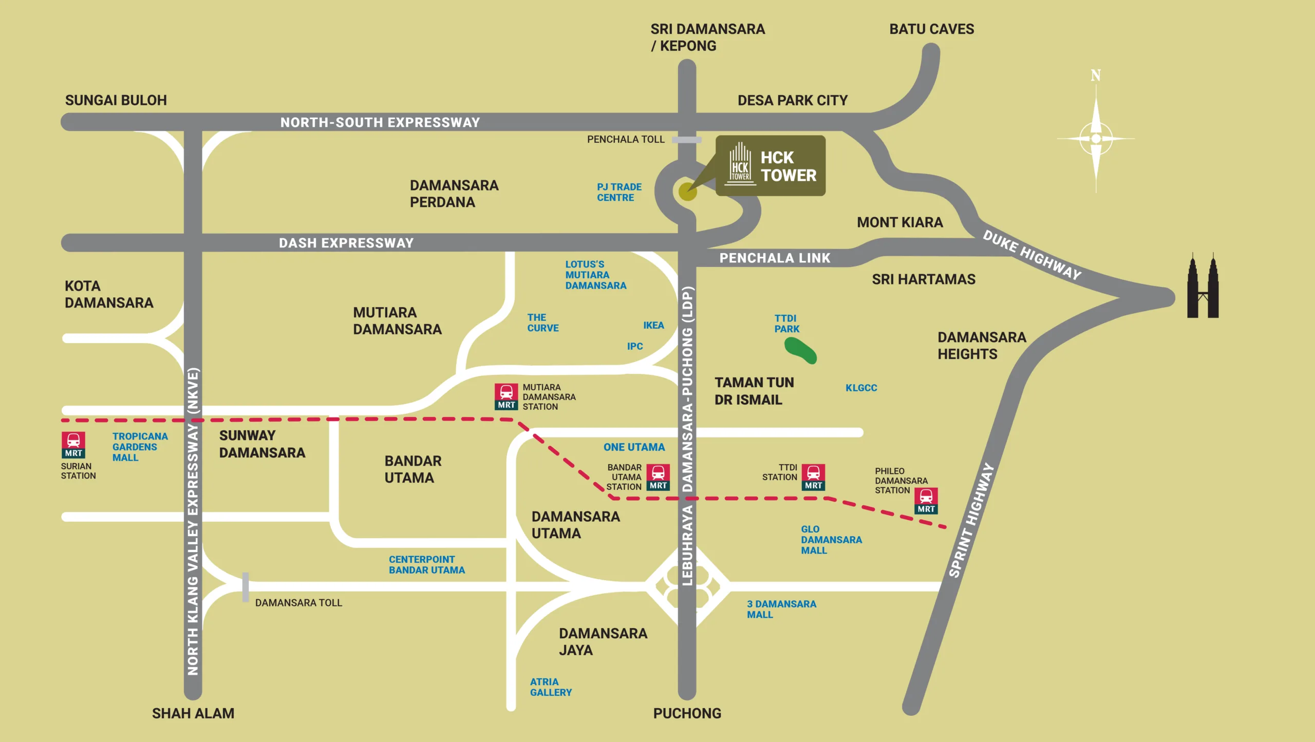 Official location map of the tower at Platinum Premium Suites @ HCK Tower by HCK Capital Group, Empire City, Damansara Perdana, Petaling Jaya, Selangor