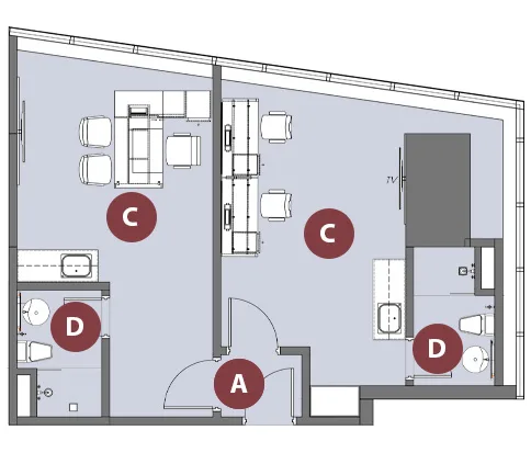 Type C floor plan, about 600 sq ft dual key at Platinum Premium Suites @ HCK Tower by HCK Capital Group, Empire City, Damansara Perdana, Petaling Jaya, Selangor