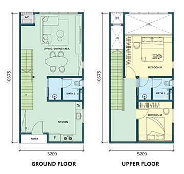 Ponderosa Regency Type C1 floor plan — 1,079 sq ft two-bedroom duplex serviced apartment, Taman Ponderosa, Johor Bahru