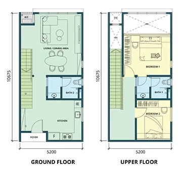 Ponderosa Regency Type C1 floor plan — 1,079 sq ft two-bedroom duplex serviced apartment, Taman Ponderosa, Johor Bahru