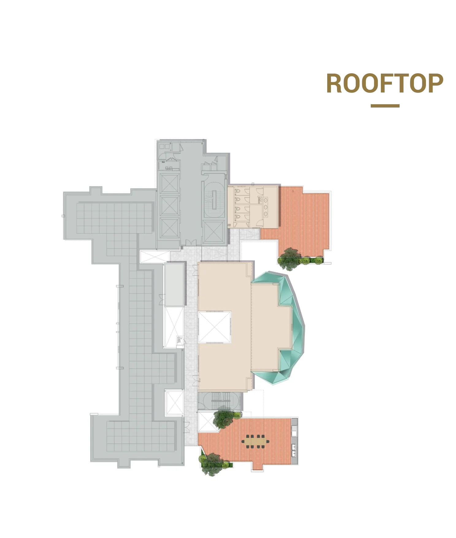 Quartz @ Queensville rooftop plan showing the sky gym, sky deck, sky lounge with herb garden and BBQ area, Cheras