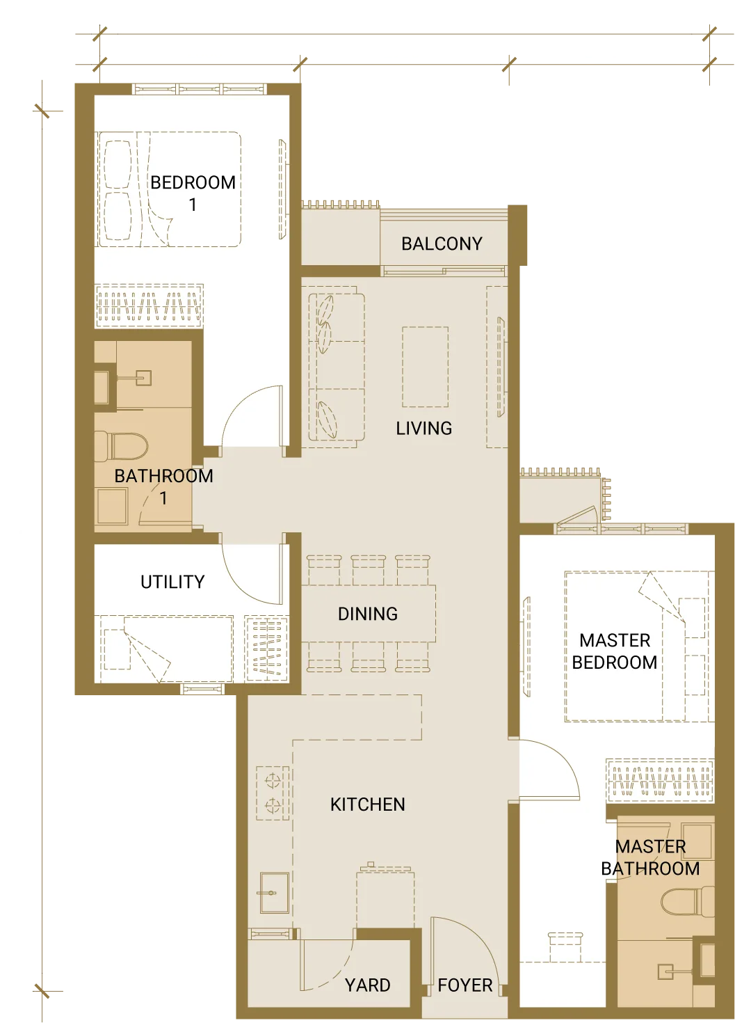 Quartz @ Queensville Type B floor plan — 805 sq ft dual-key, 2+1 bedrooms and 2 bathrooms, Cheras, Kuala Lumpur