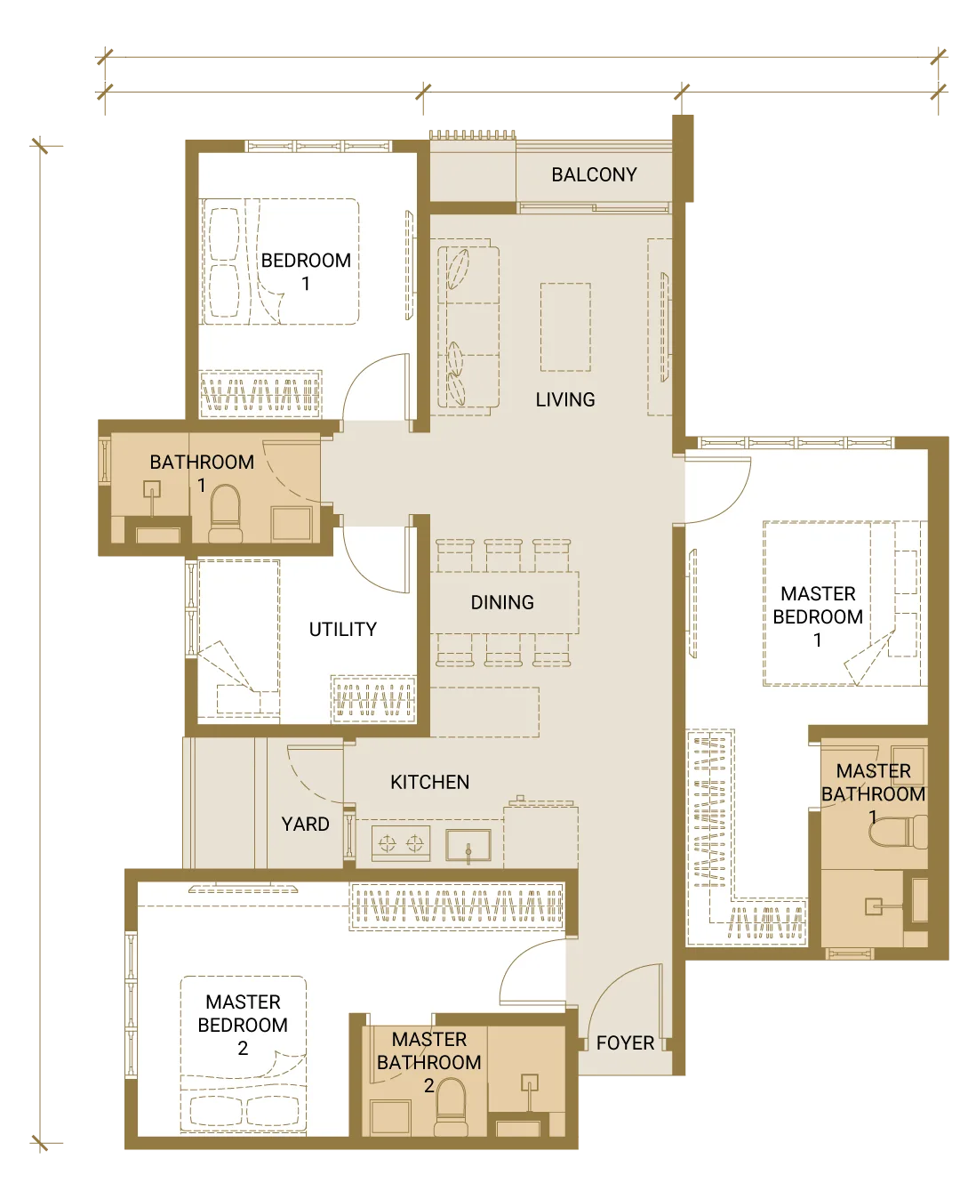 Quartz @ Queensville Type D floor plan — 1,011 sq ft triple-key, 3+1 bedrooms and 3 bathrooms, Cheras, Kuala Lumpur