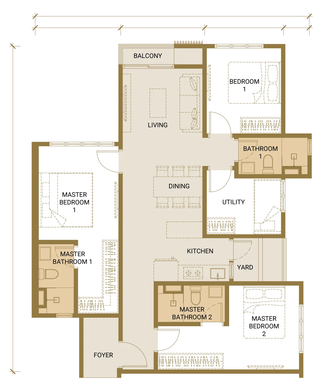 Quartz @ Queensville Type E floor plan — 1,063 sq ft triple-key, 3+1 bedrooms and 3 bathrooms, Cheras, Kuala Lumpur