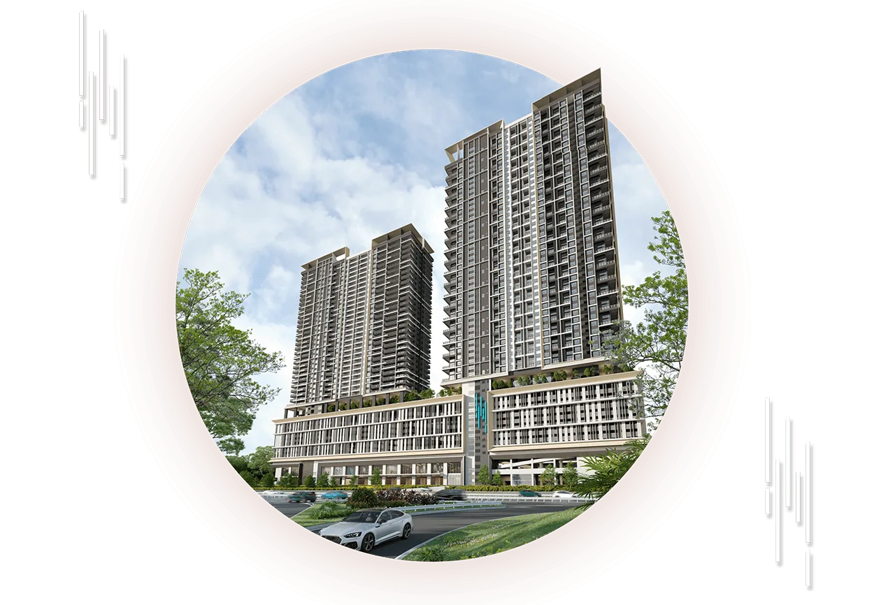 雪兰莪沙登 Quaver Residence(Simfoni Residensi)两座楼与底层零售的空拍视角