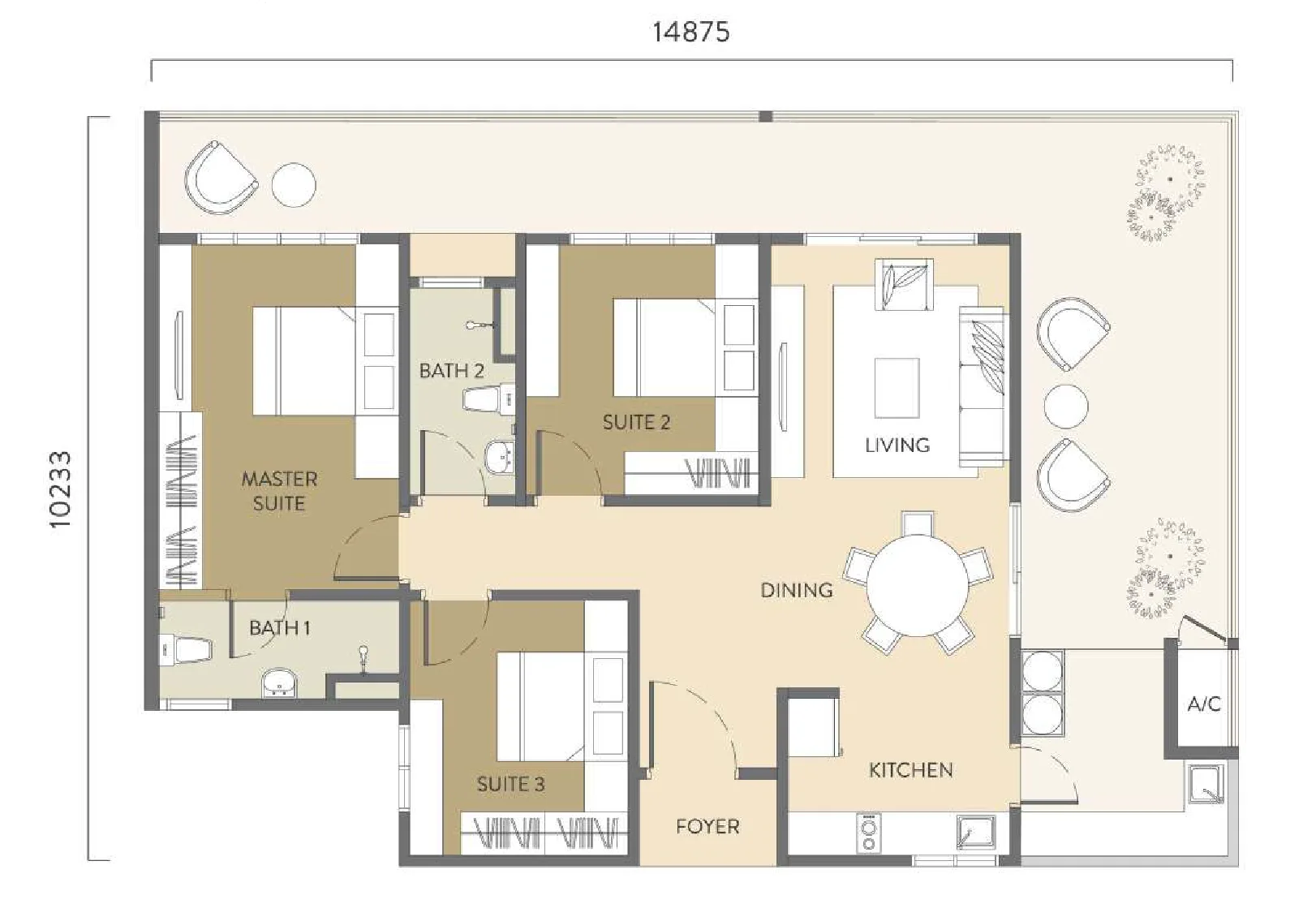 雪兰莪沙登 Quaver Residence(Simfoni Residensi)D 型户型图,1,561 平方尺三房