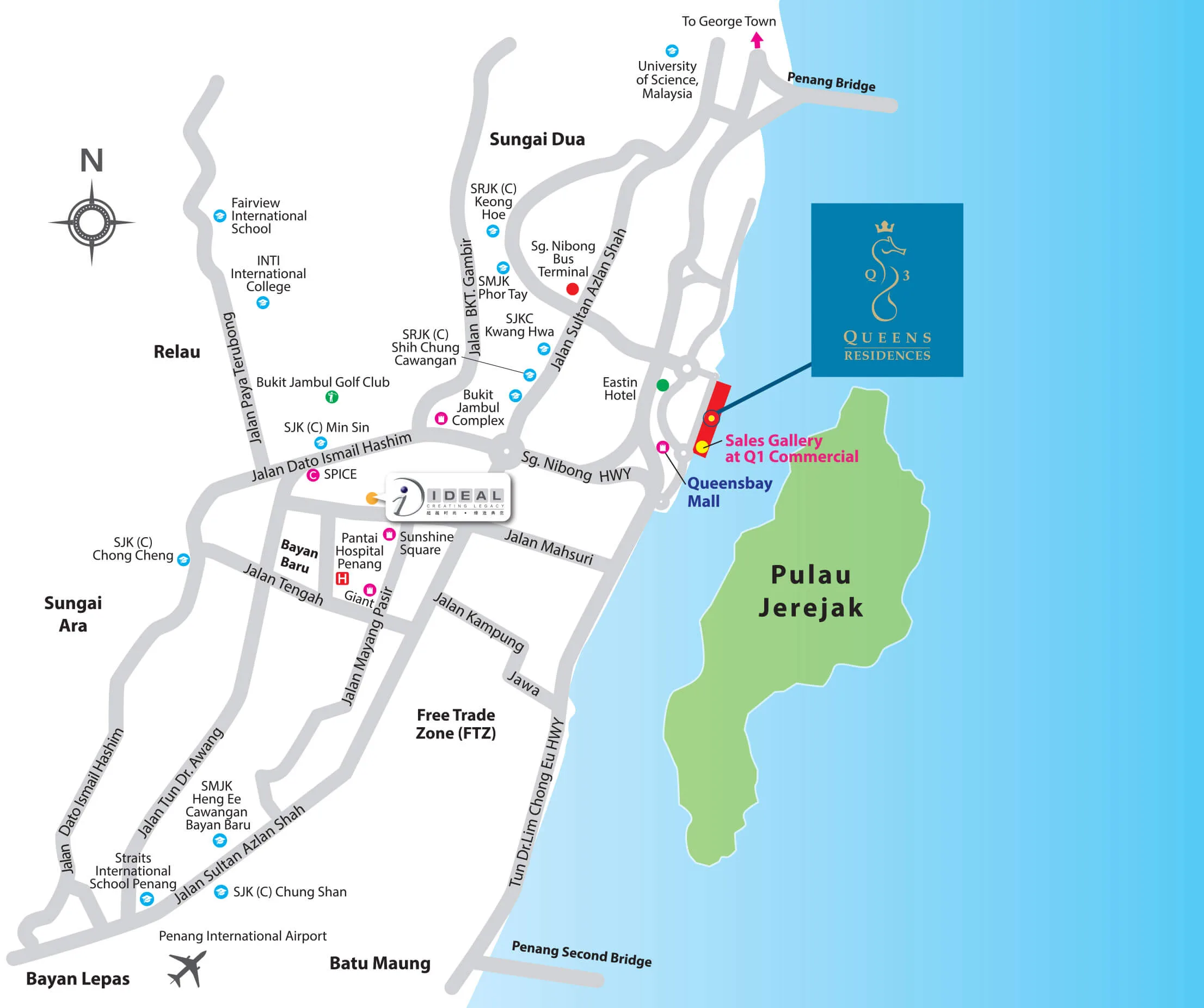 槟城峇六拜 QueensbayQueens Residences Q3 发展商位置图