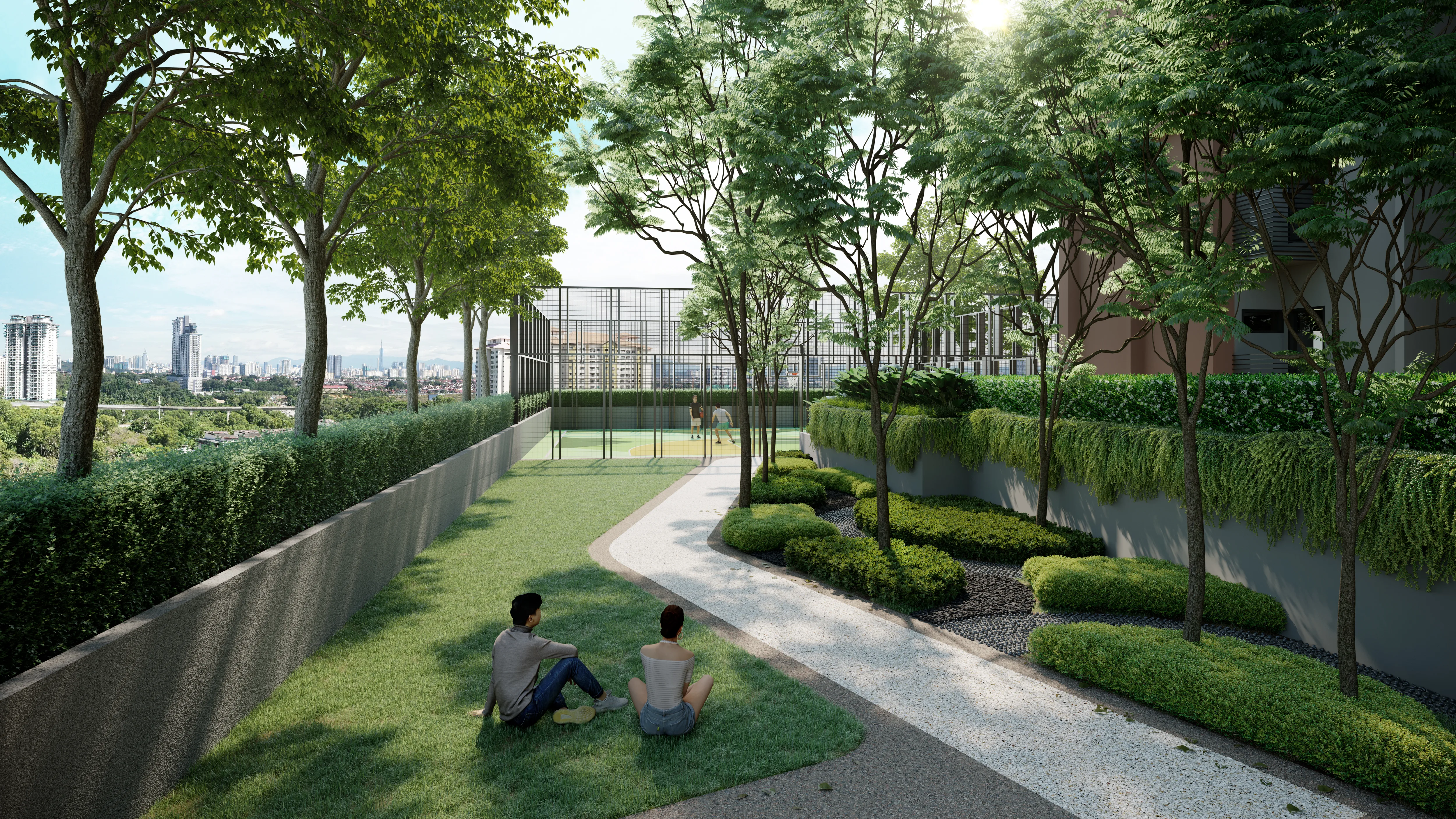 Landscaped lawn and garden deck at Ren Residence @ Bukit Jalil, Kuala Lumpur