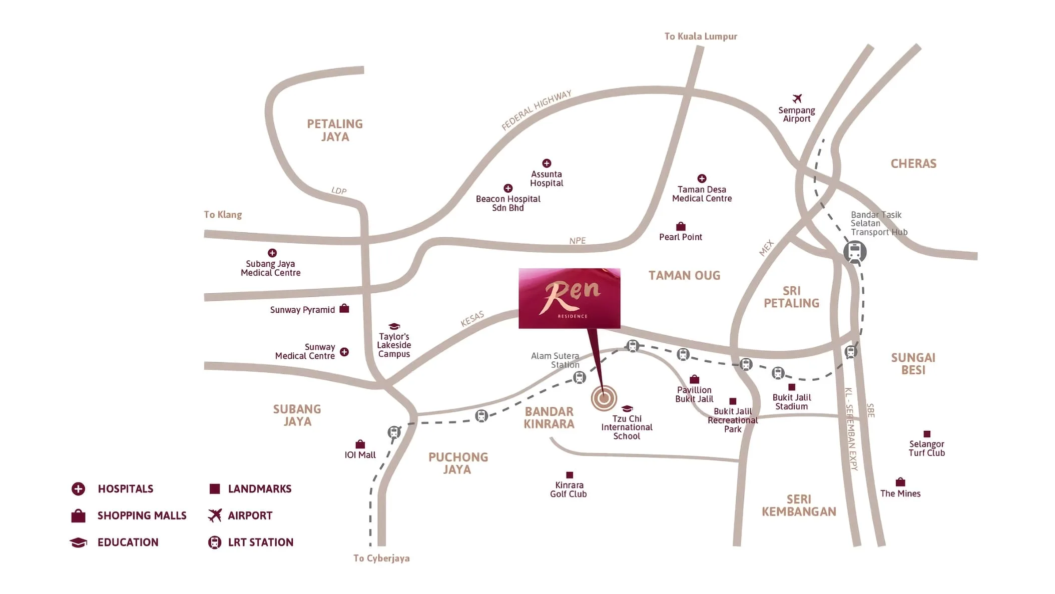 Developer's location map showing Ren Residence @ Bukit Jalil and surrounding amenities, Kuala Lumpur