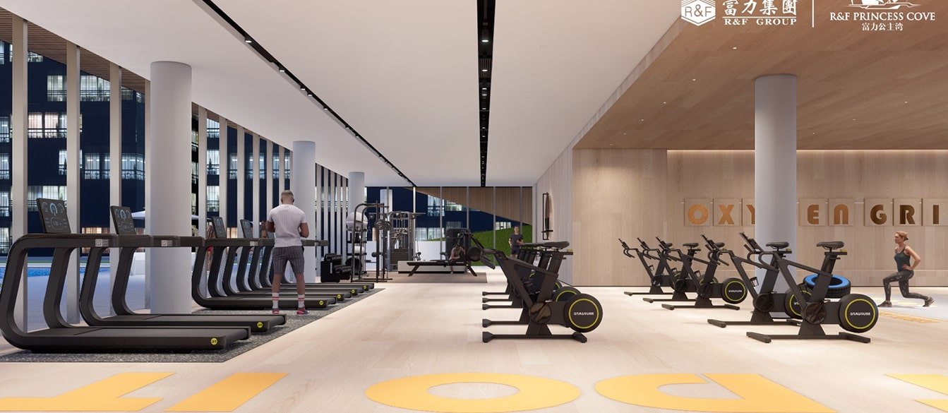 Gymnasium with treadmills and spin bikes at R&F Princess Cove Phase 3, Johor Bahru