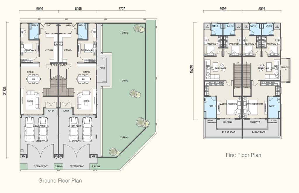 Aluna double-storey terrace floor plan at Riveria Garden @ Wawari — 2,219 sq ft, four bedrooms and four bathrooms on a 20ft by 70ft lot, Iskandar Puteri