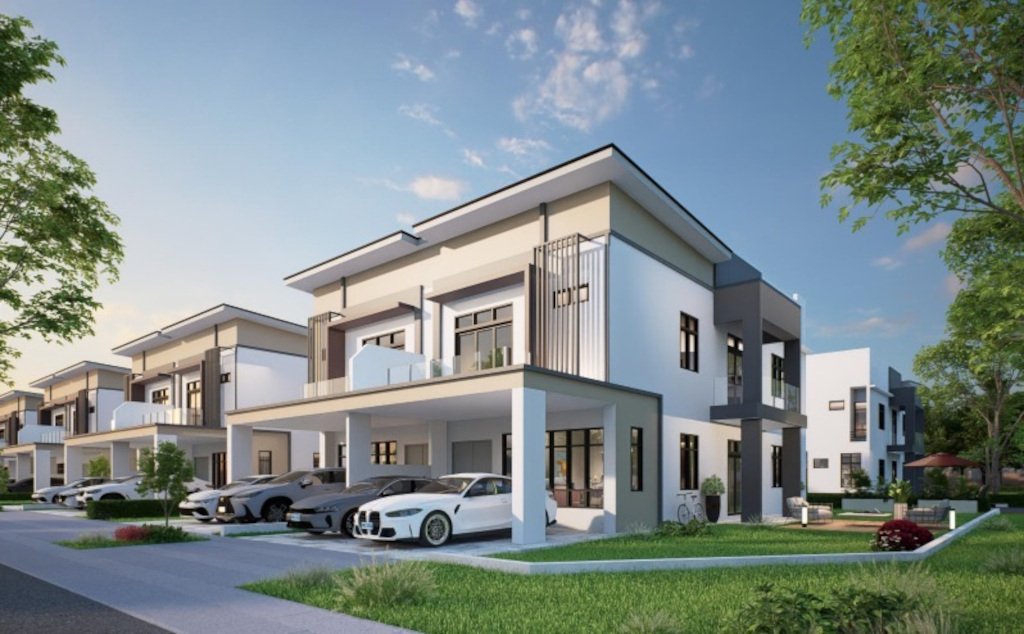 Frontage of an Elora semi-detached home at Riveria Garden @ Wawari — 4+1 bedrooms on an 80ft deep freehold lot, Iskandar Puteri