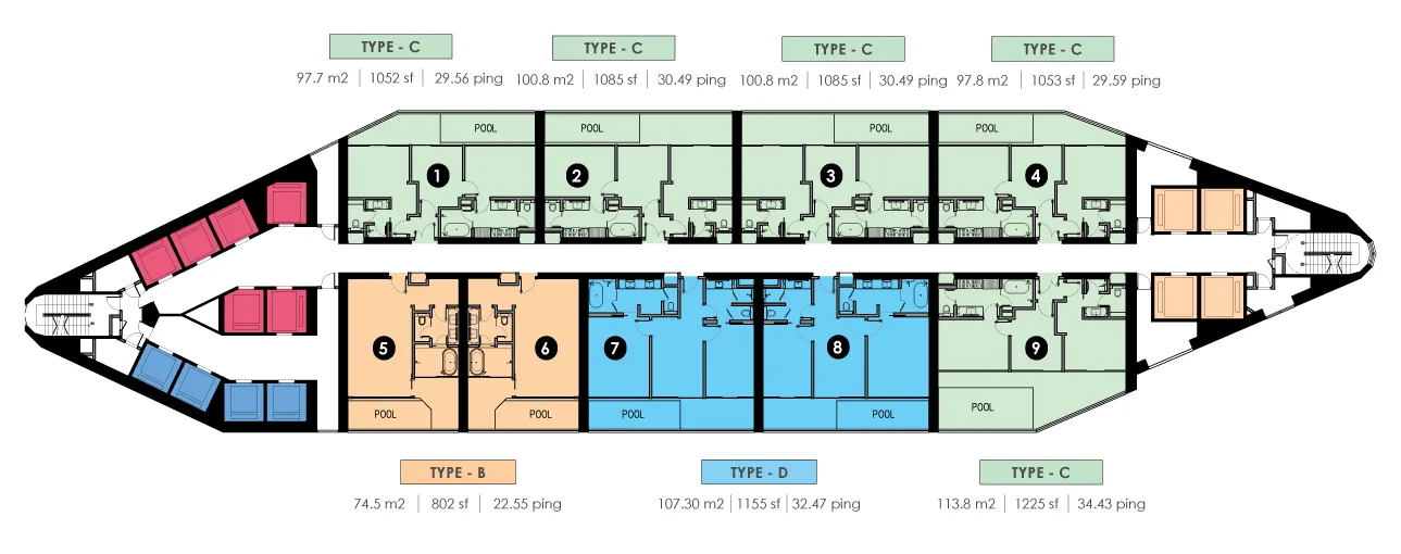 Royal Lexis Kuala Lumpur 高区整层总平面图,官网标题写作 38 至 51 楼