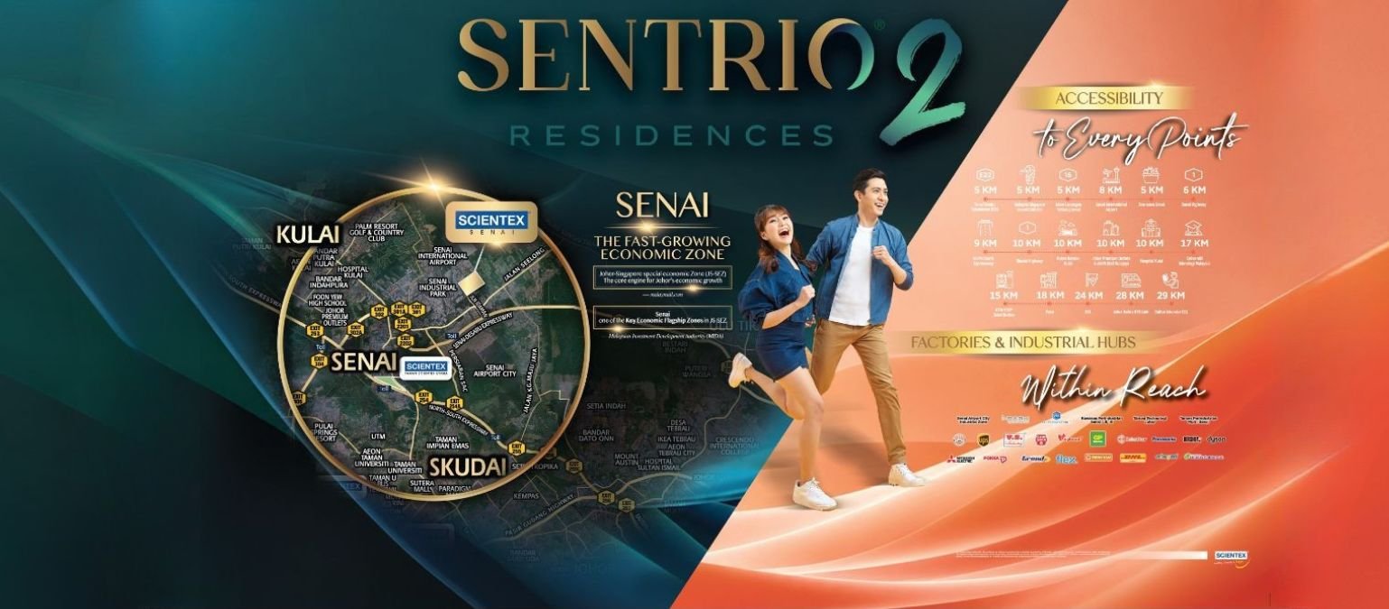 Sentrio Residences 2 SN13A official artist's impression three, gated and guarded serviced apartments near Senai Airport, Johor