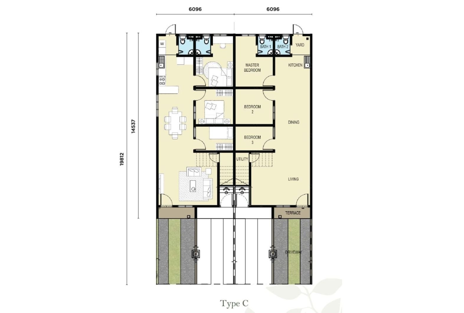 雪兰莪鹅唛县万挠 Setia Eco Templer（SP Setia） Cenderawasih Type C 楼中楼一楼平面图