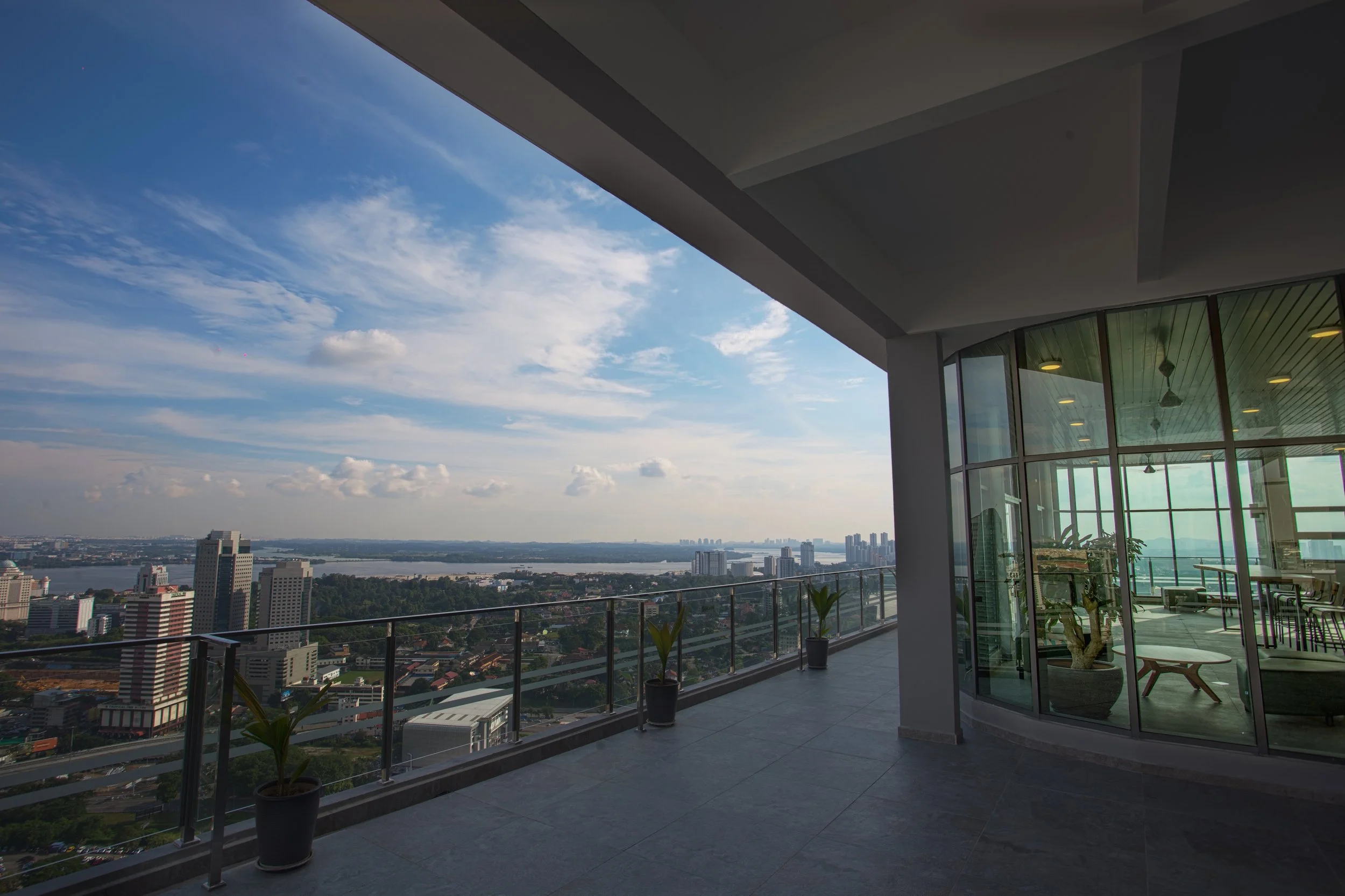 Rooftop lounge and bar seating at SKS Pavillion Residences, Jalan Storey, Johor Bahru