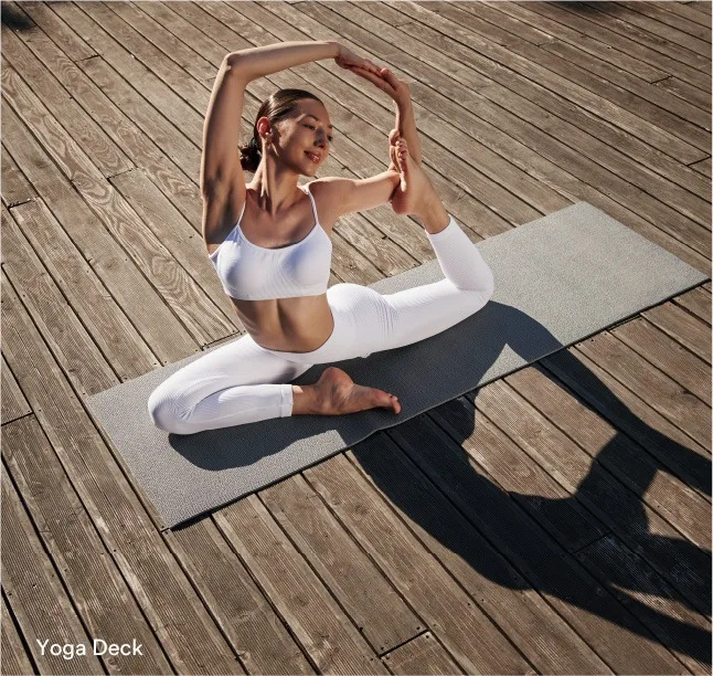 Open-air yoga deck facing the Straits of Johor at Skypark Kepler, Lido Waterfront Boulevard, Johor Bahru