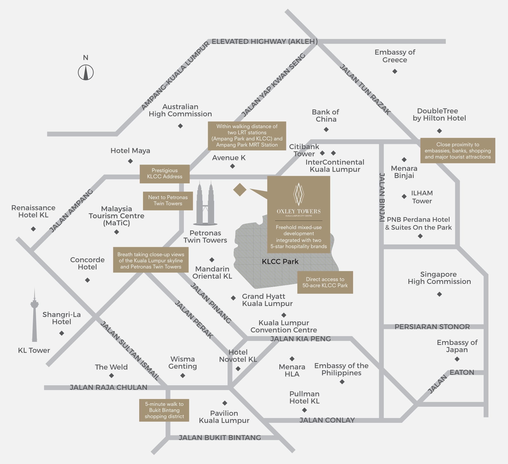 Official location map published by the developer for Oxley Towers KLCC and SO/ Kuala Lumpur Residences, Jalan Ampang, Kuala Lumpur