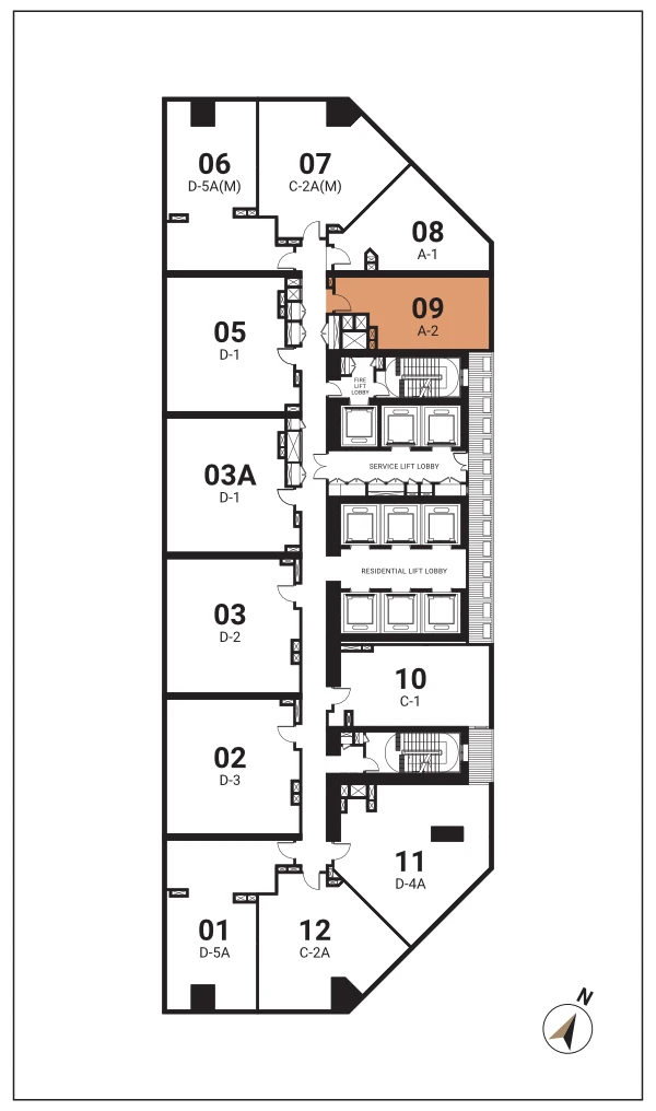 SO/ Kuala Lumpur Residences Type A-2 floor plan — 566 sq ft studio, the smallest published layout at Oxley Towers KLCC, Kuala Lumpur