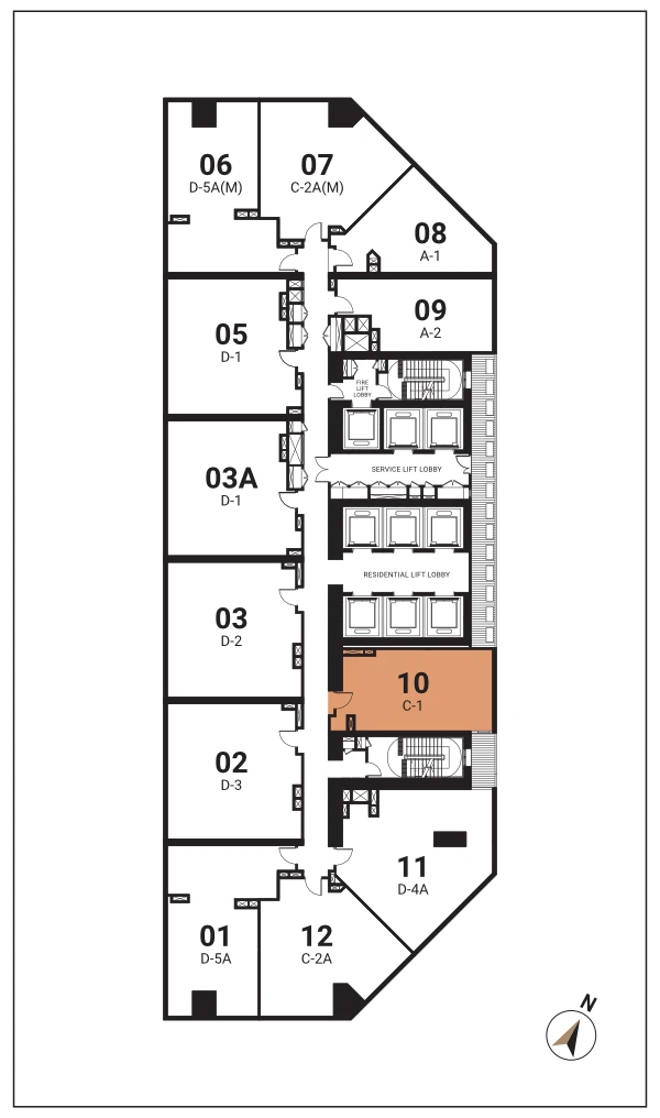 SO/ Kuala Lumpur Residences Type C-1 floor plan — 711 sq ft one-plus-one bedroom layout at Oxley Towers KLCC, Kuala Lumpur