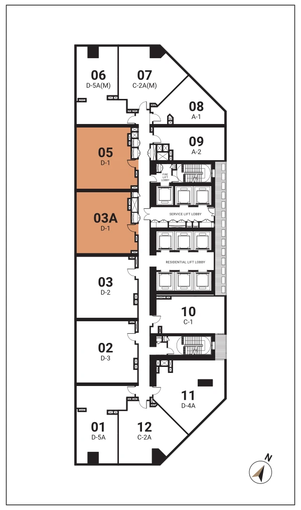 SO/ Kuala Lumpur Residences Type D-1 floor plan — 903 sq ft two-bedroom layout at Oxley Towers KLCC, Kuala Lumpur
