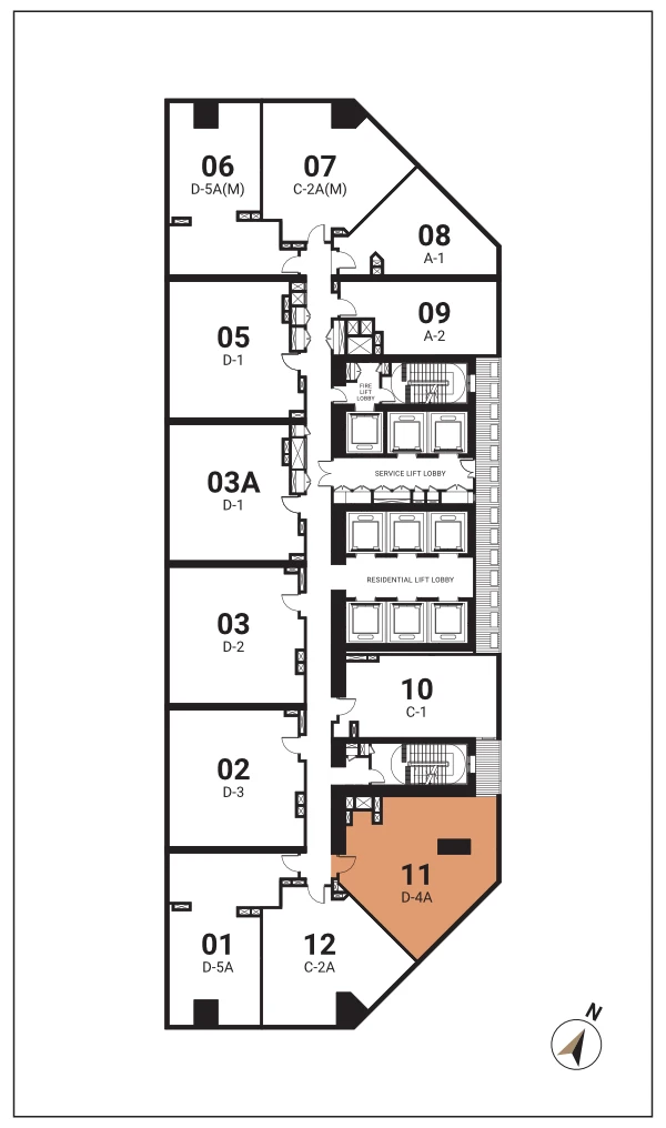 SO/ Kuala Lumpur Residences Type D-4A floor plan — 995 sq ft two-bedroom layout, the largest published, at Oxley Towers KLCC, Kuala Lumpur
