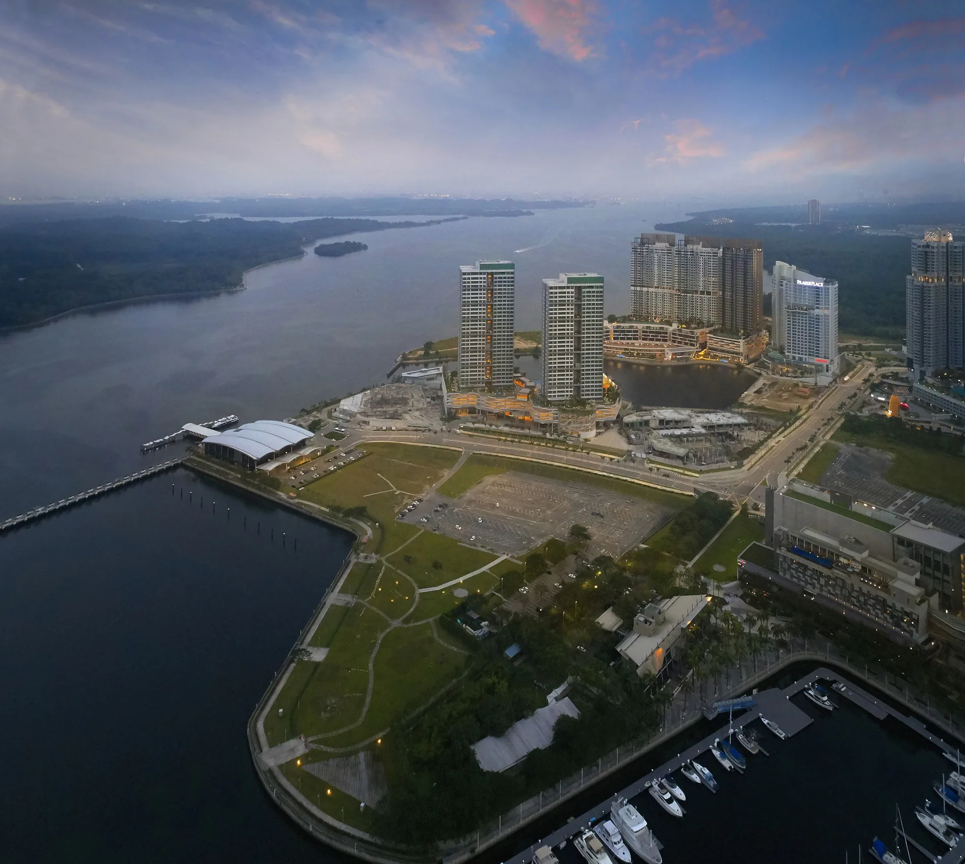 Southern Marina Residences aerial view over the Puteri Harbour marinas, Iskandar Puteri, Johor — official developer photography
