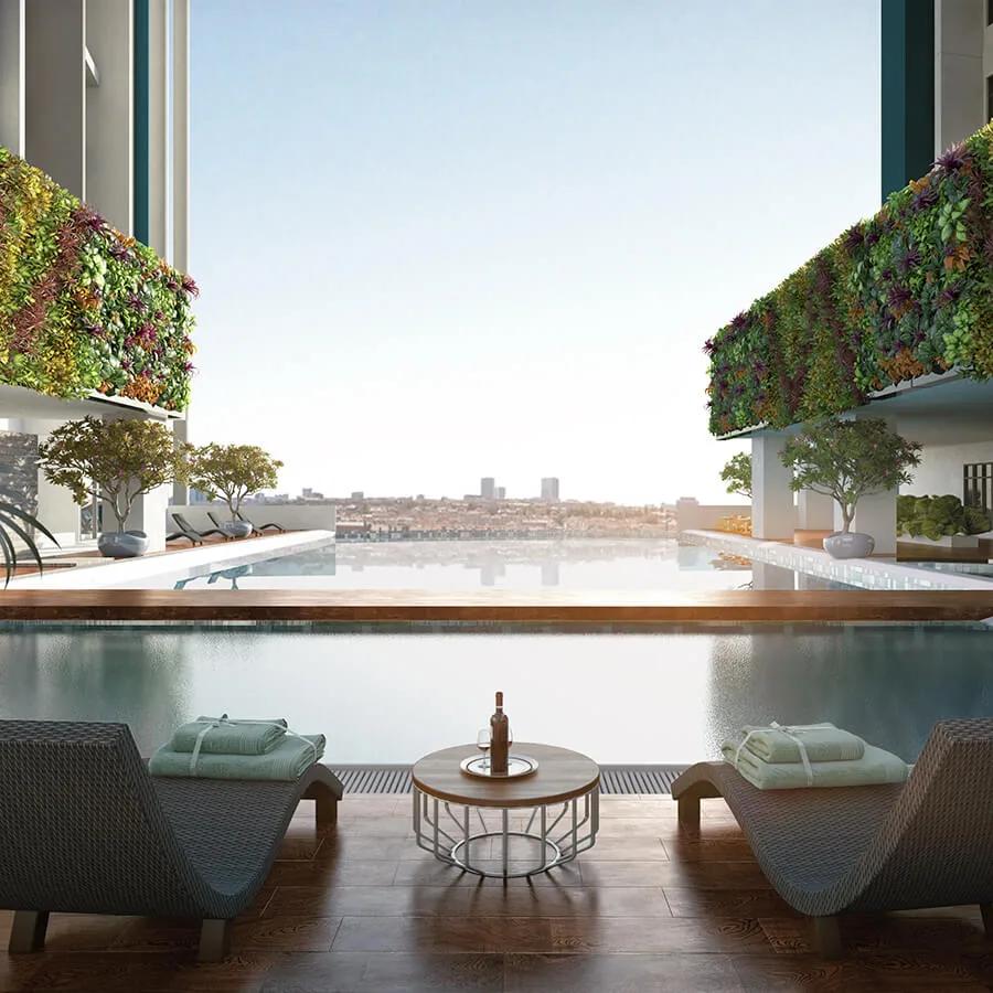 Salt water heated pool on the facilities deck at Space Residency @ JB City Centre, Taman Abad, Johor Bahru