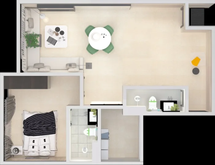 Space Residency @ JB City Centre Type A floor plan — 645 sq ft 1+1 studio, Johor Bahru
