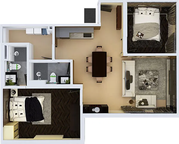 Space Residency @ JB City Centre Type B1 floor plan — two-bedroom variant, Johor Bahru