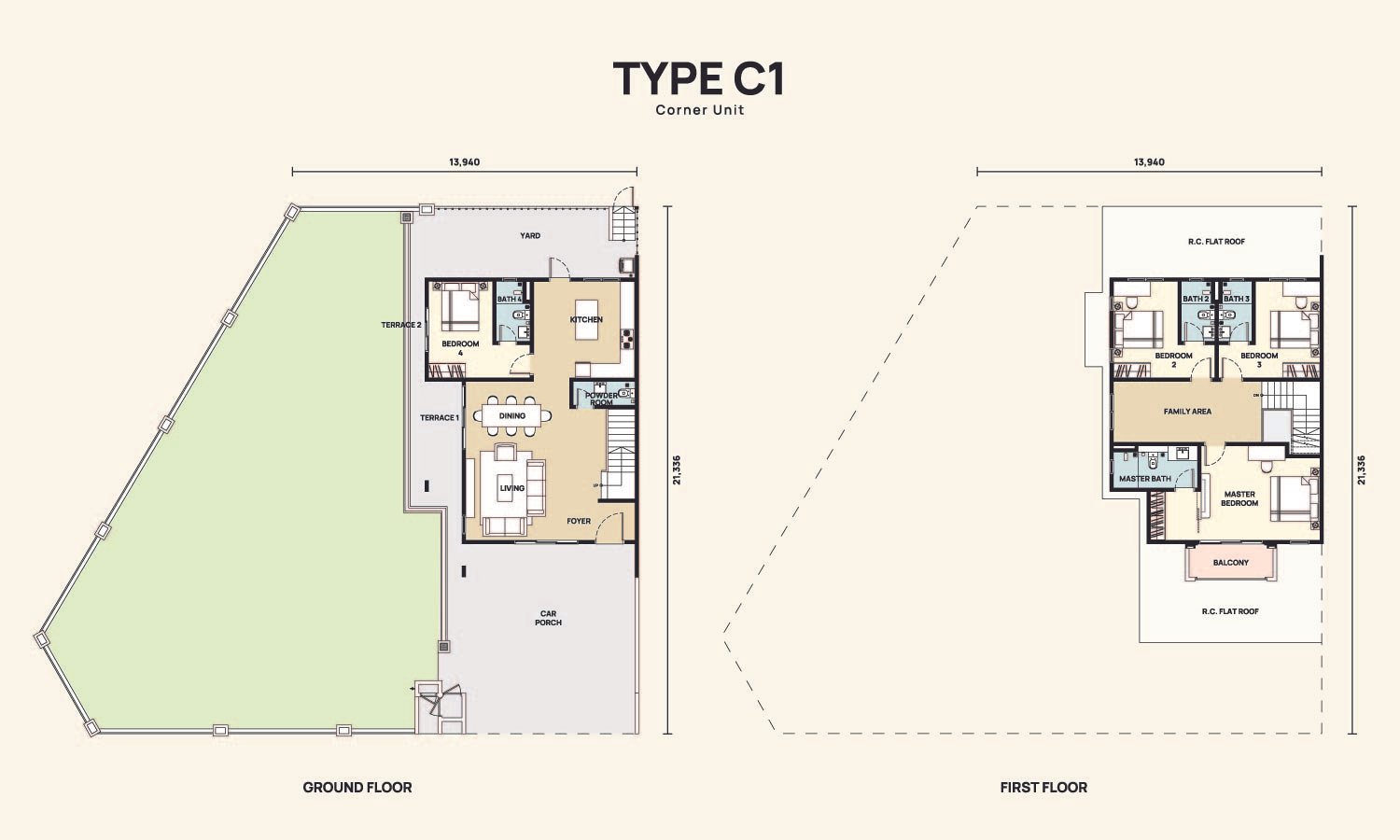 Belmont Type C1 floor plan at Templer Residence @ Anggun City, Rawang by Pura Development Sdn Bhd (Hong Bee Land), Gombak district, Selangor