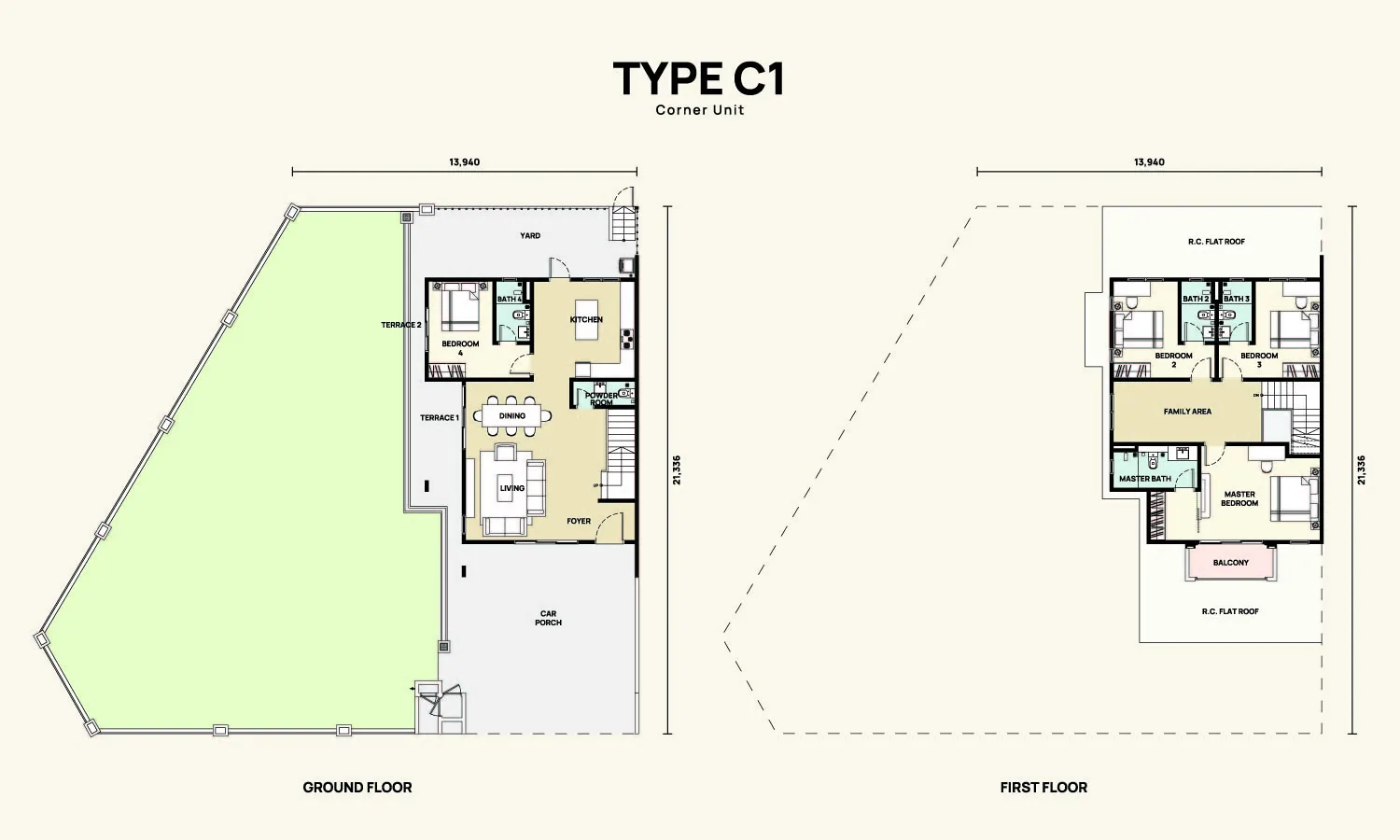Belmont Type C1 floor plan at Templer Residence @ Anggun City, Rawang by Pura Development Sdn Bhd (Hong Bee Land), Gombak district, Selangor
