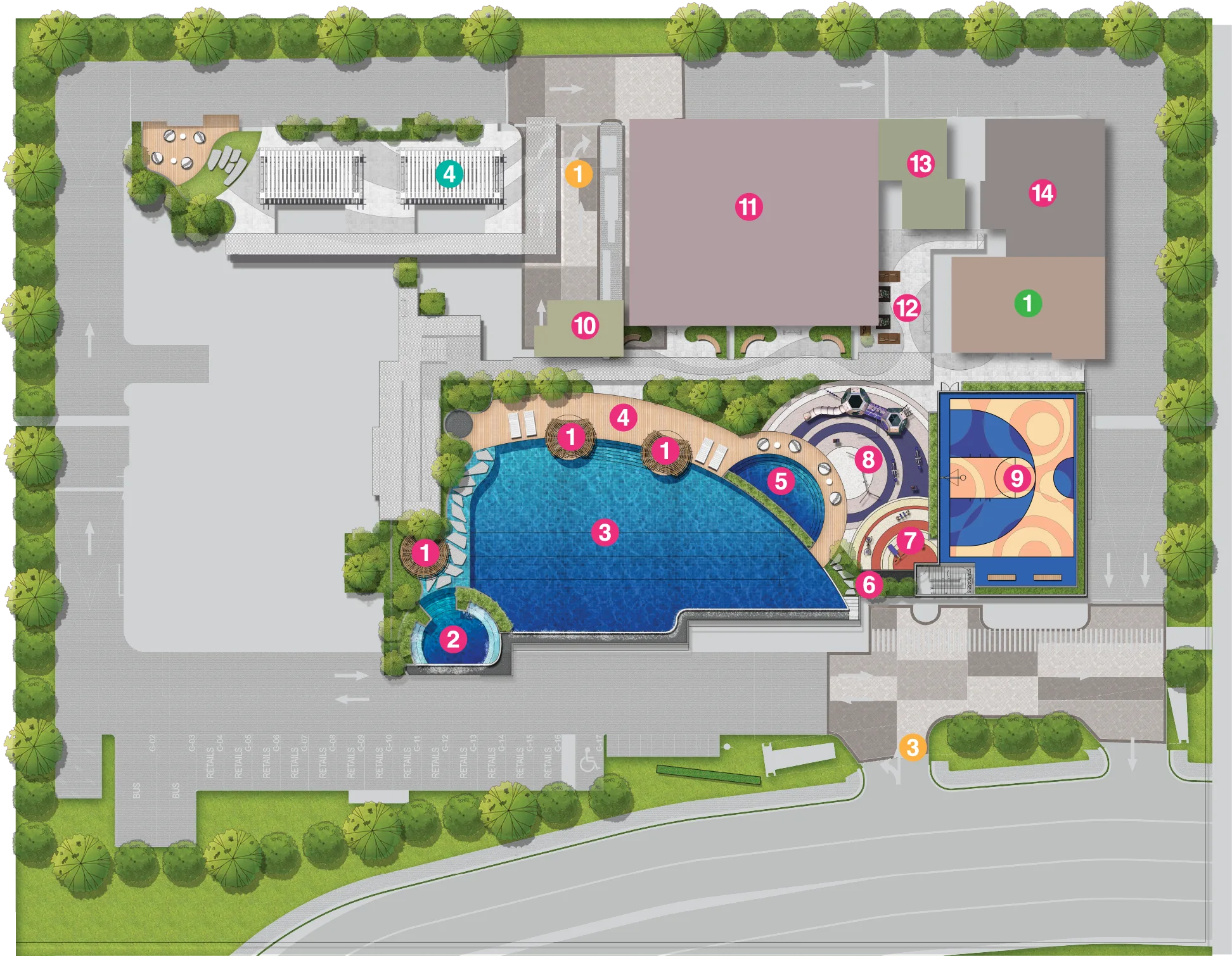 Official facilities plan for The Asteriaz @ Kebun Teh showing the Level 10 deck layout, Johor Bahru