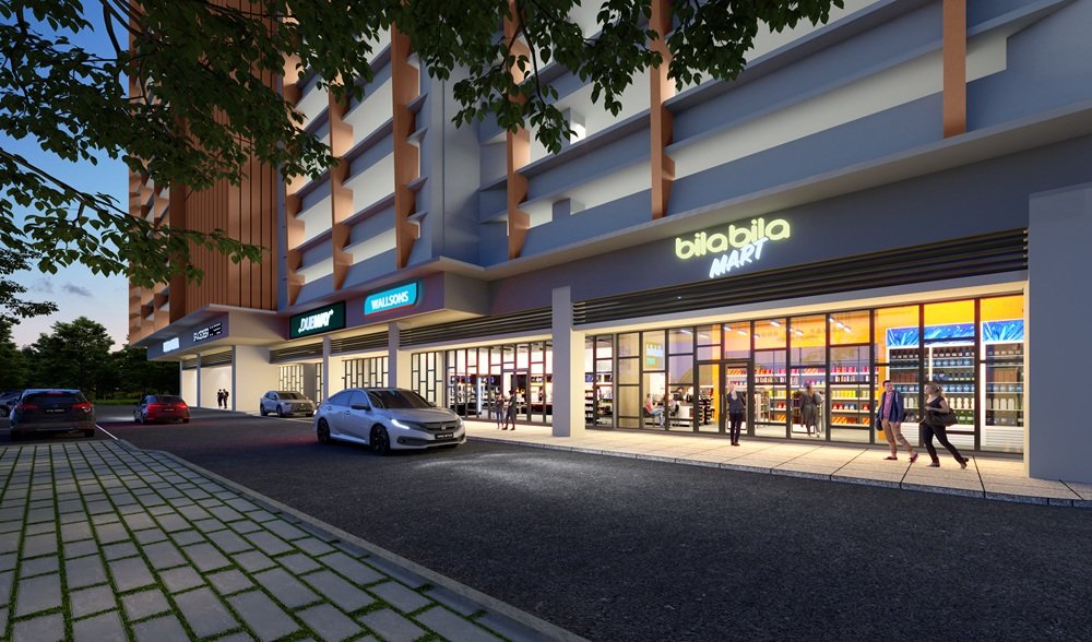 Retail shopfronts at the base of The Asteriaz @ Kebun Teh, Johor Bahru