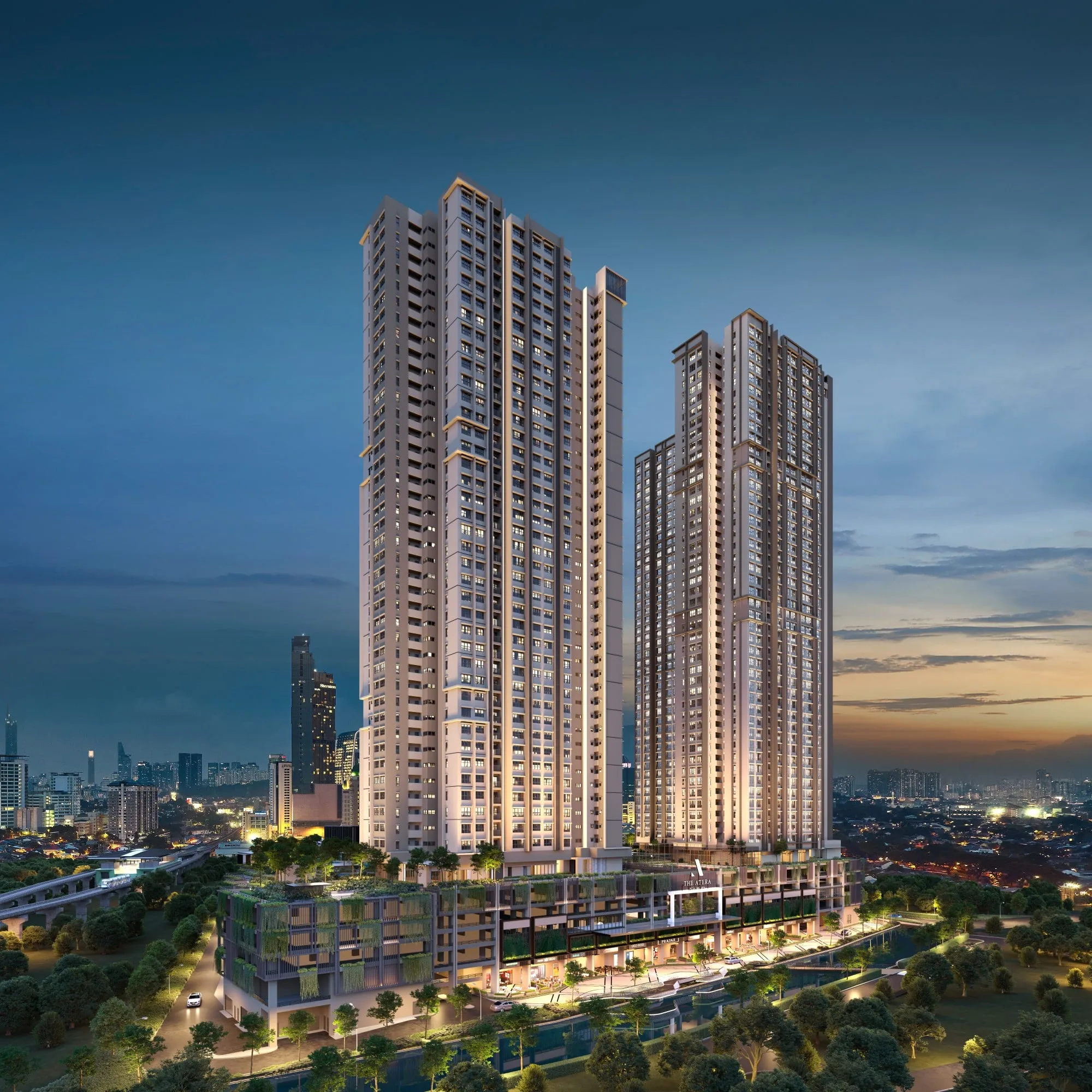 雪兰莪八打灵再也 Paramount Property The Atera 二期 整体项目夜间空拍视角