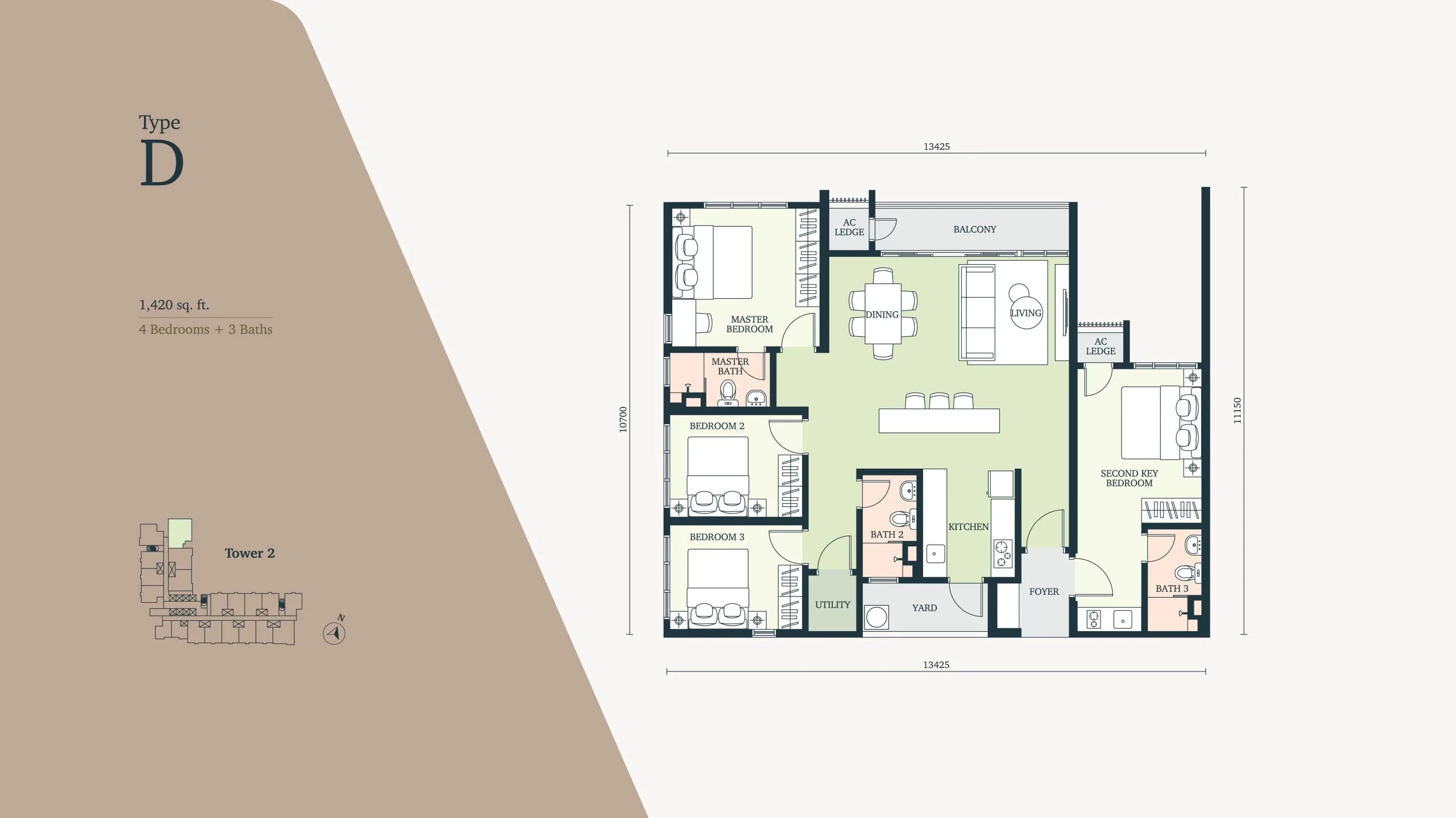 雪兰莪八打灵再也 Paramount Property The Atera 二期 D 型户型图,1,420 平方尺 4 房