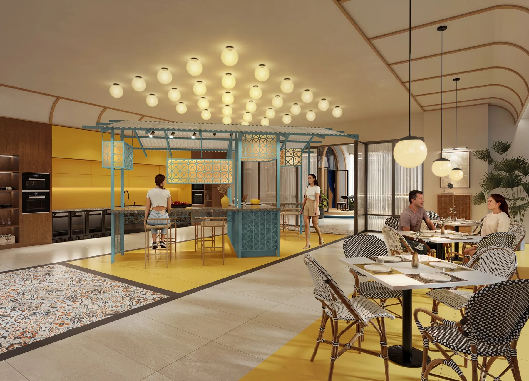 Furnished suite kitchen interior at The Bedrock @ Jesselton Docklands by EXSIM with Bedi, Kota Kinabalu, Sabah