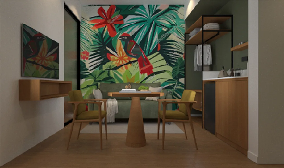 Tropical interior scheme at The Bedrock @ Jesselton Docklands by EXSIM with Bedi, Kota Kinabalu, Sabah