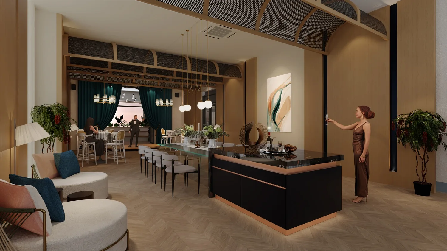 Party and entertainment lounge, second view at The Bedrock @ Jesselton Docklands by EXSIM with Bedi, Kota Kinabalu, Sabah