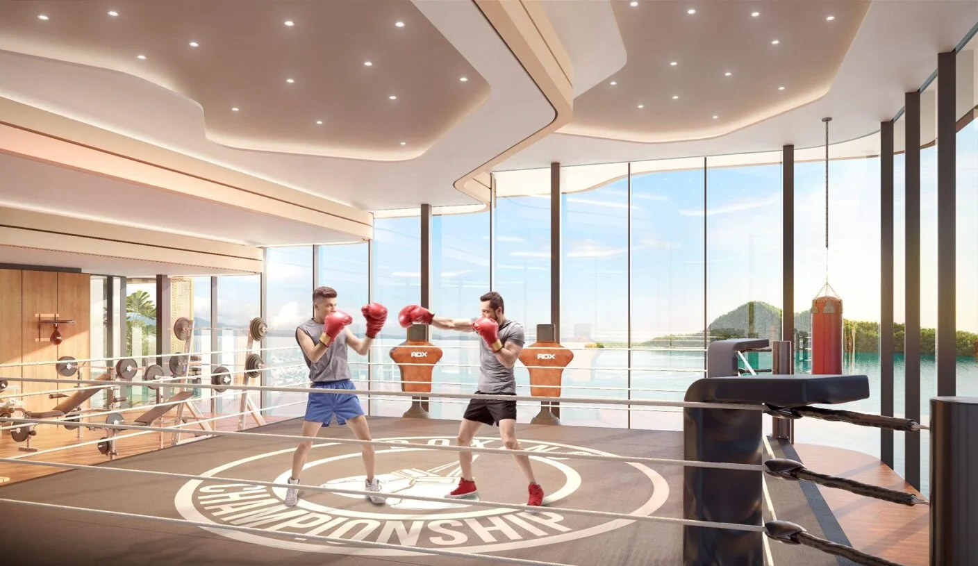 Rooftop boxing gym with sea views at The Bedrock @ Jesselton Docklands by EXSIM with Bedi, Kota Kinabalu, Sabah