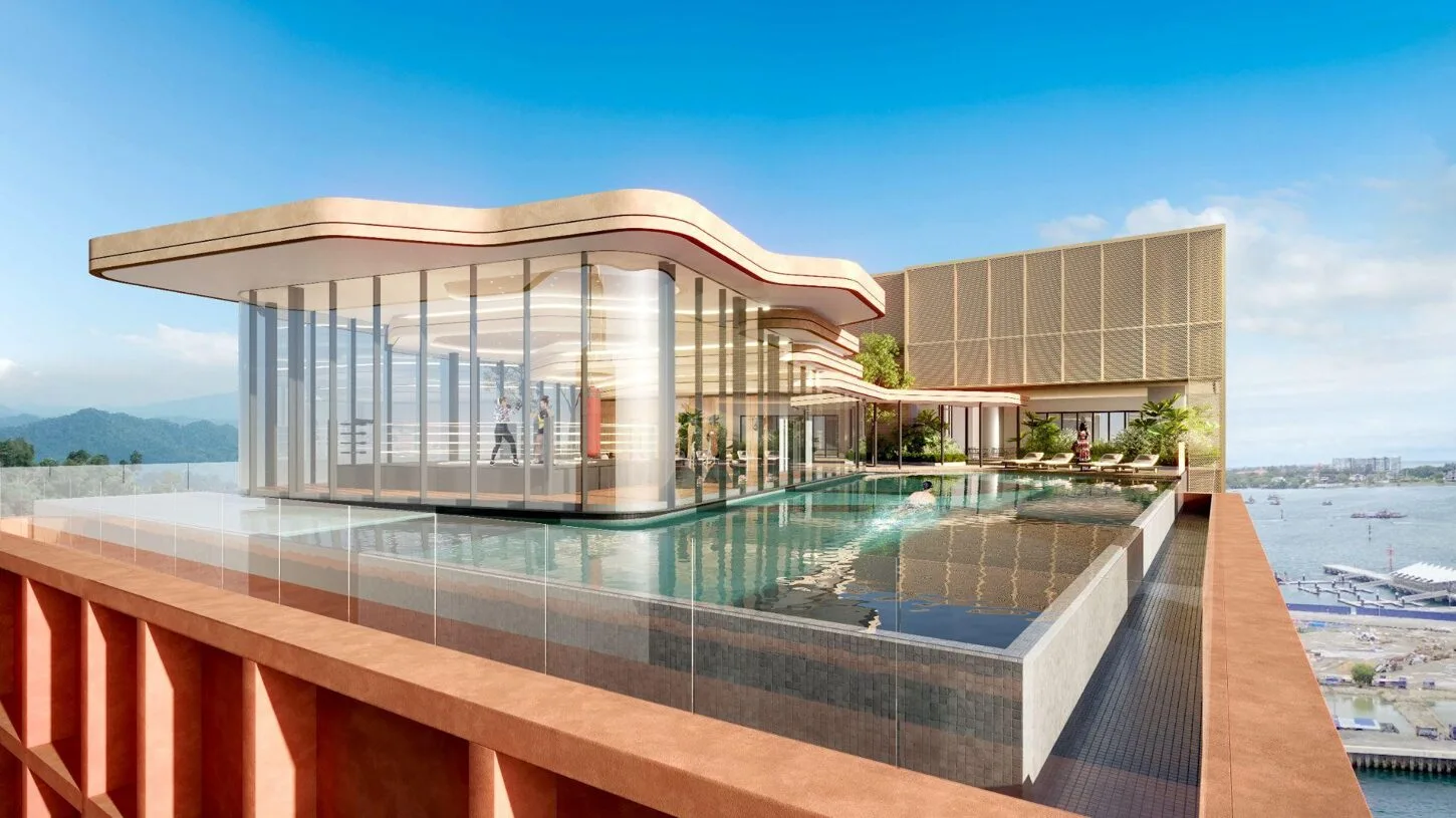 Rooftop infinity pool artist impression at The Bedrock @ Jesselton Docklands by EXSIM with Bedi, Kota Kinabalu, Sabah