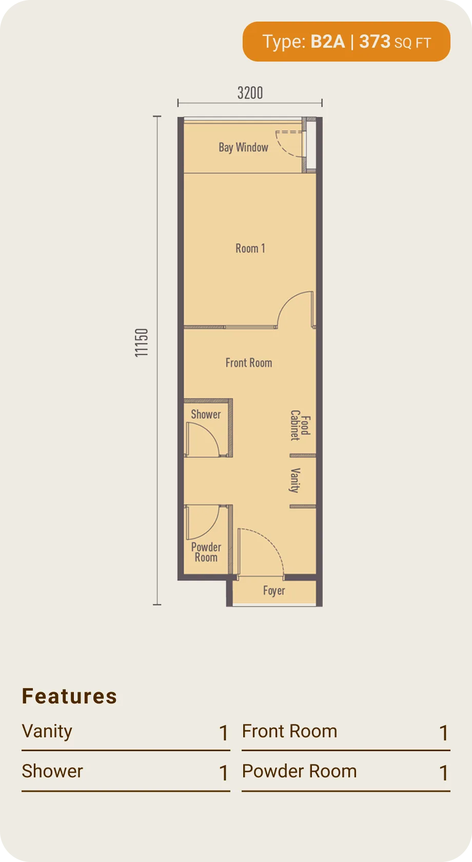 Type B2a layout plan, 1 bedroom at The Bedrock @ Jesselton Docklands by EXSIM with Bedi, Kota Kinabalu, Sabah